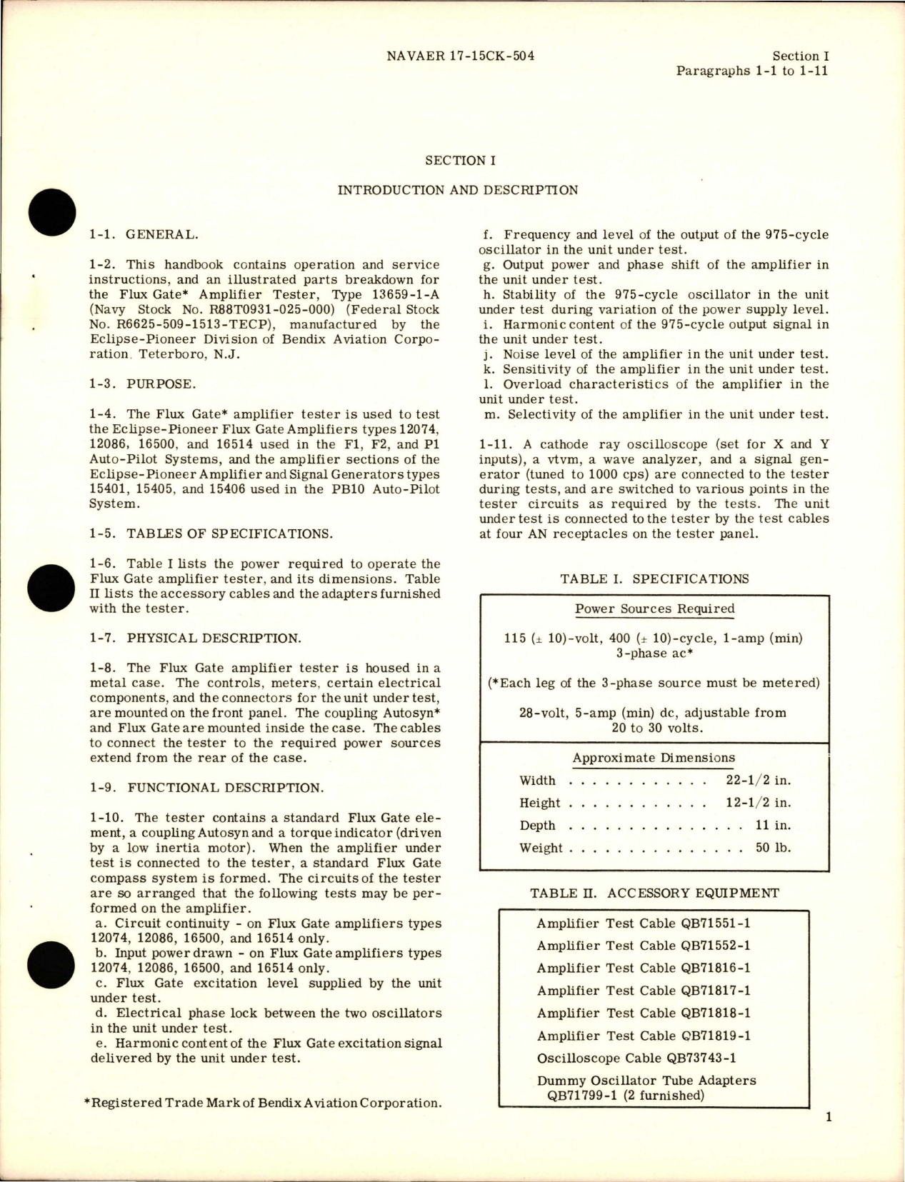 Sample page 5 from AirCorps Library document: Operation and Service Instructions with Illustrated Parts for Flux Gate Amplifier Tester - Type 13659-1-A