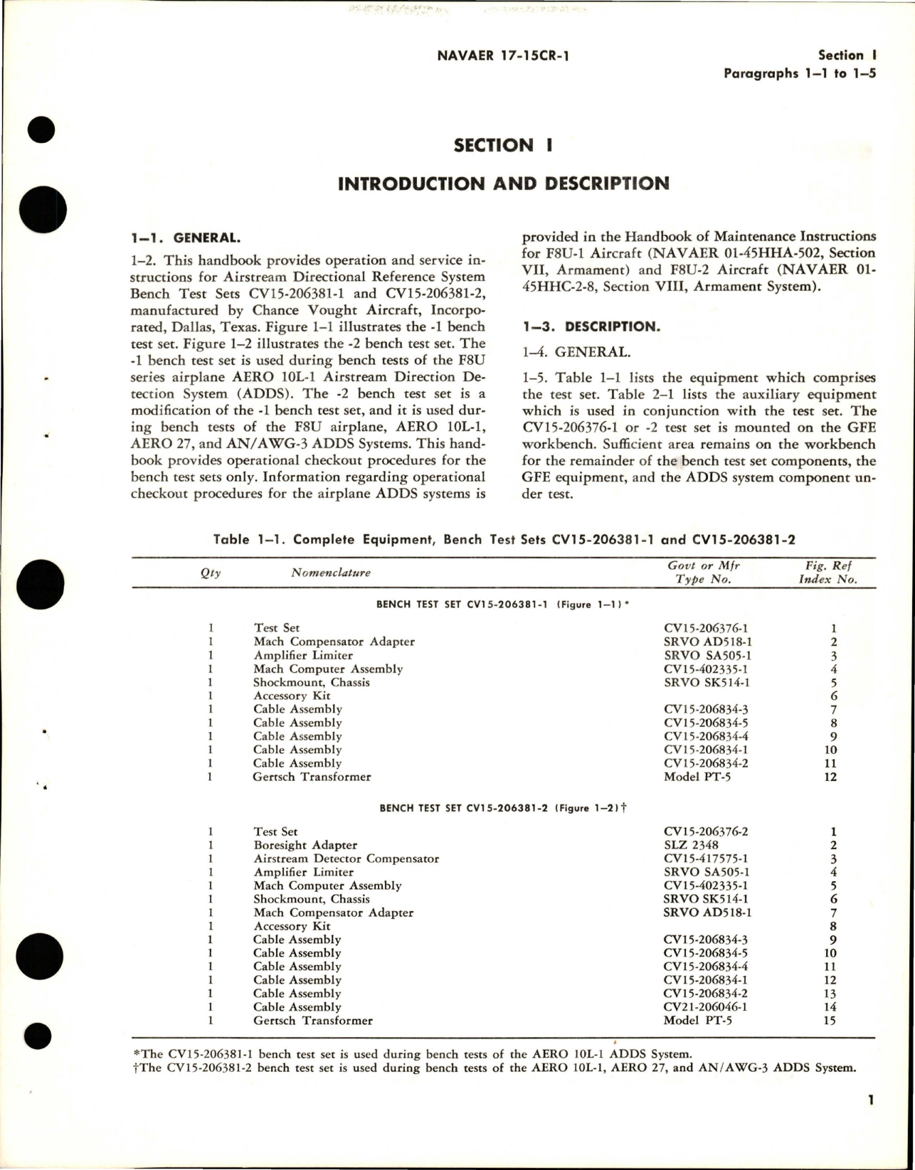 Sample page 7 from AirCorps Library document: Operation and Service Instructions with Illustrated Parts for Airstream Directional Reference System Bench Test Sets - CV15-206381-1 and CV15-206381-2 