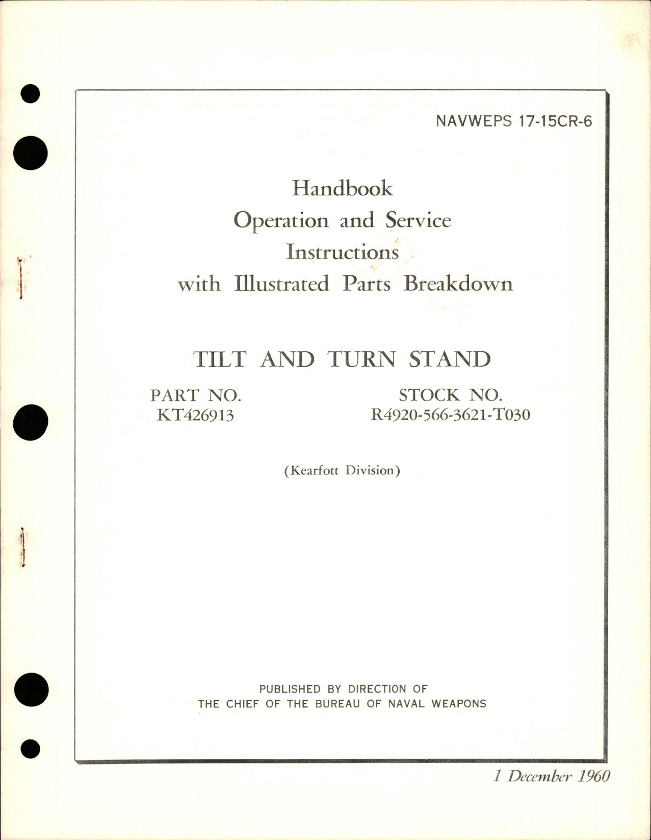 Sample page 1 from AirCorps Library document: Operation and Service Instructions with Illustrated Parts for Tilt and Turn Stand - Part KT426913