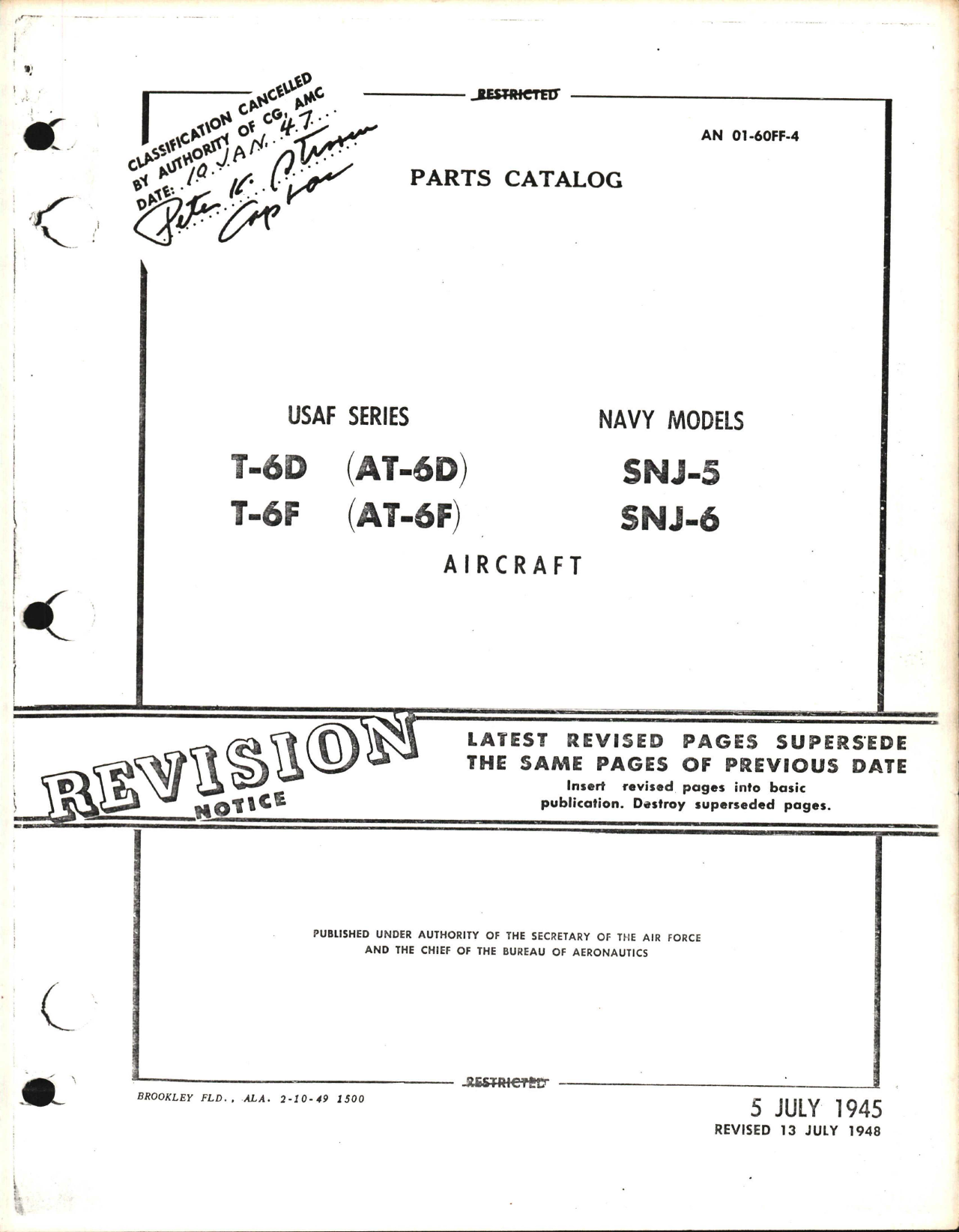 Sample page 1 from AirCorps Library document: Parts Catalog for T-6D, T-6F, AT-6D, AT-6F, SNJ-5, and SNJ-6
