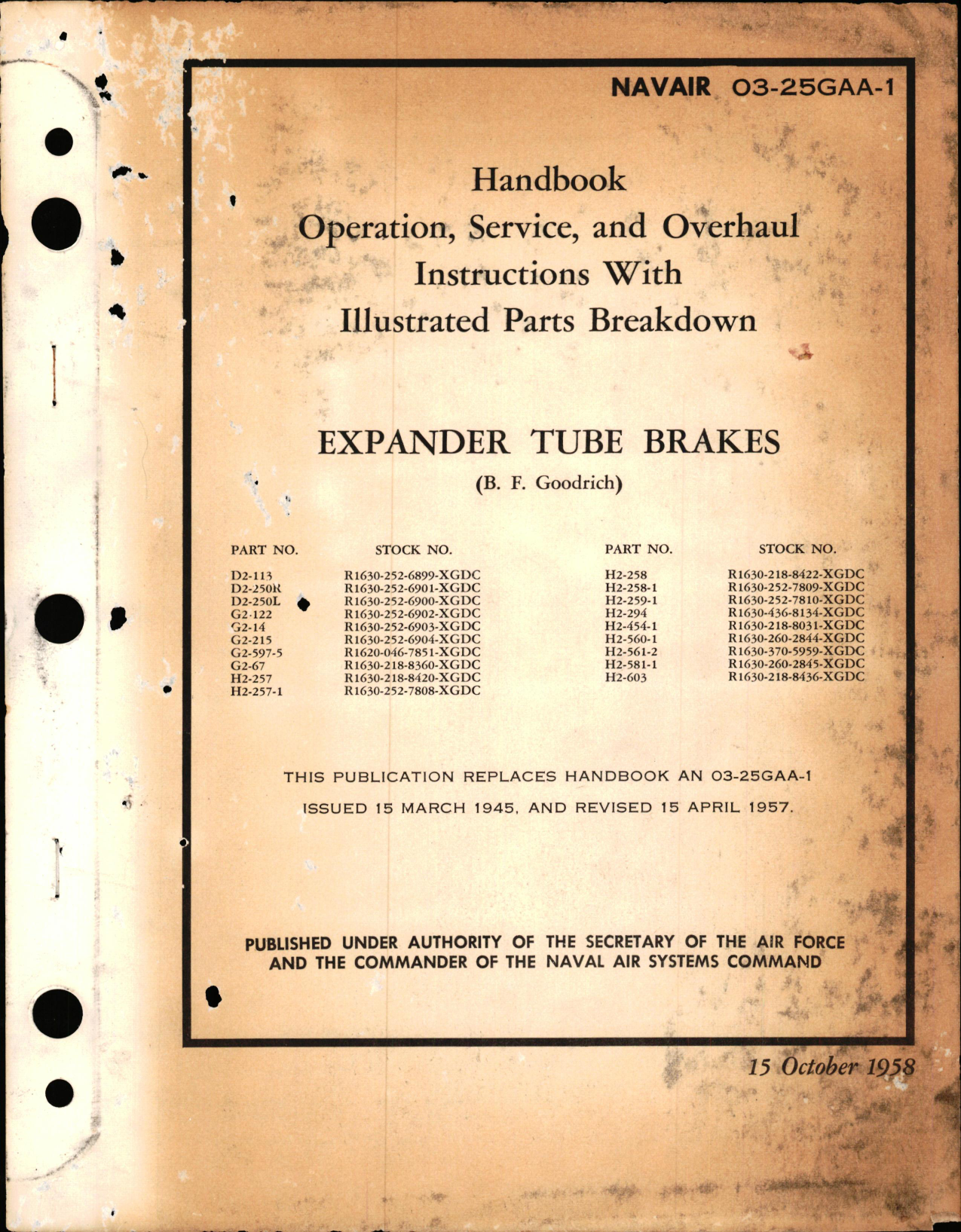 Sample page 1 from AirCorps Library document: Operation, Service, & Overhaul Instructions with Illustrated Parts Breakdown for Expander Tube Brakes