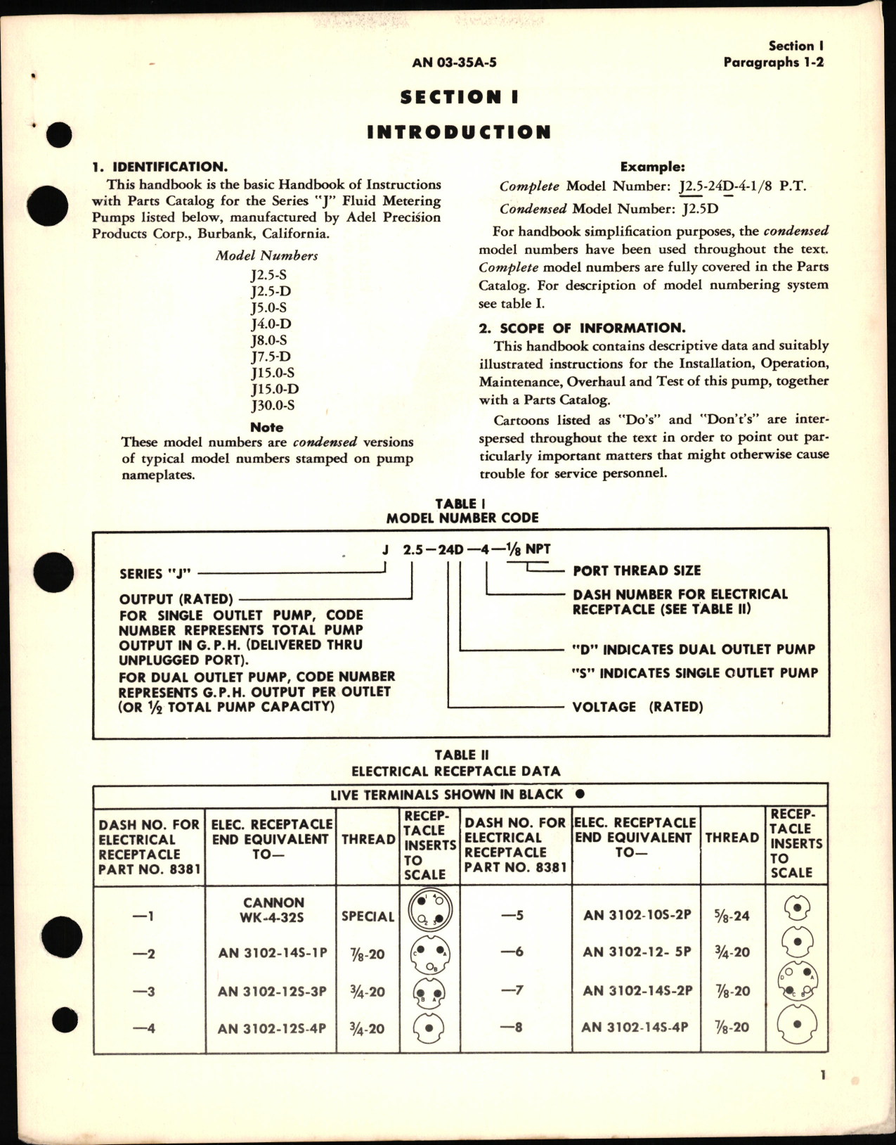 Sample page 5 from AirCorps Library document: Operation, Service, & Overhaul Instructions with Parts Catalog for Fluid Metering Pump Series J