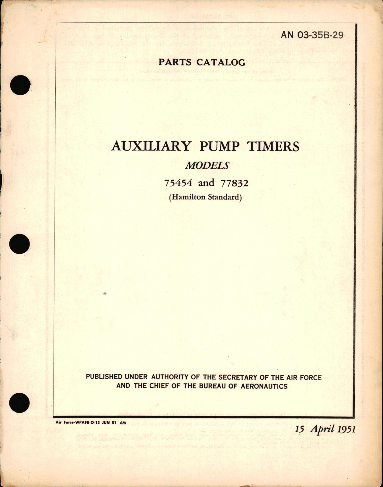 Sample page 1 from AirCorps Library document: Parts Catalog for Auxiliary Pump Timers Models 75454 & 77832 