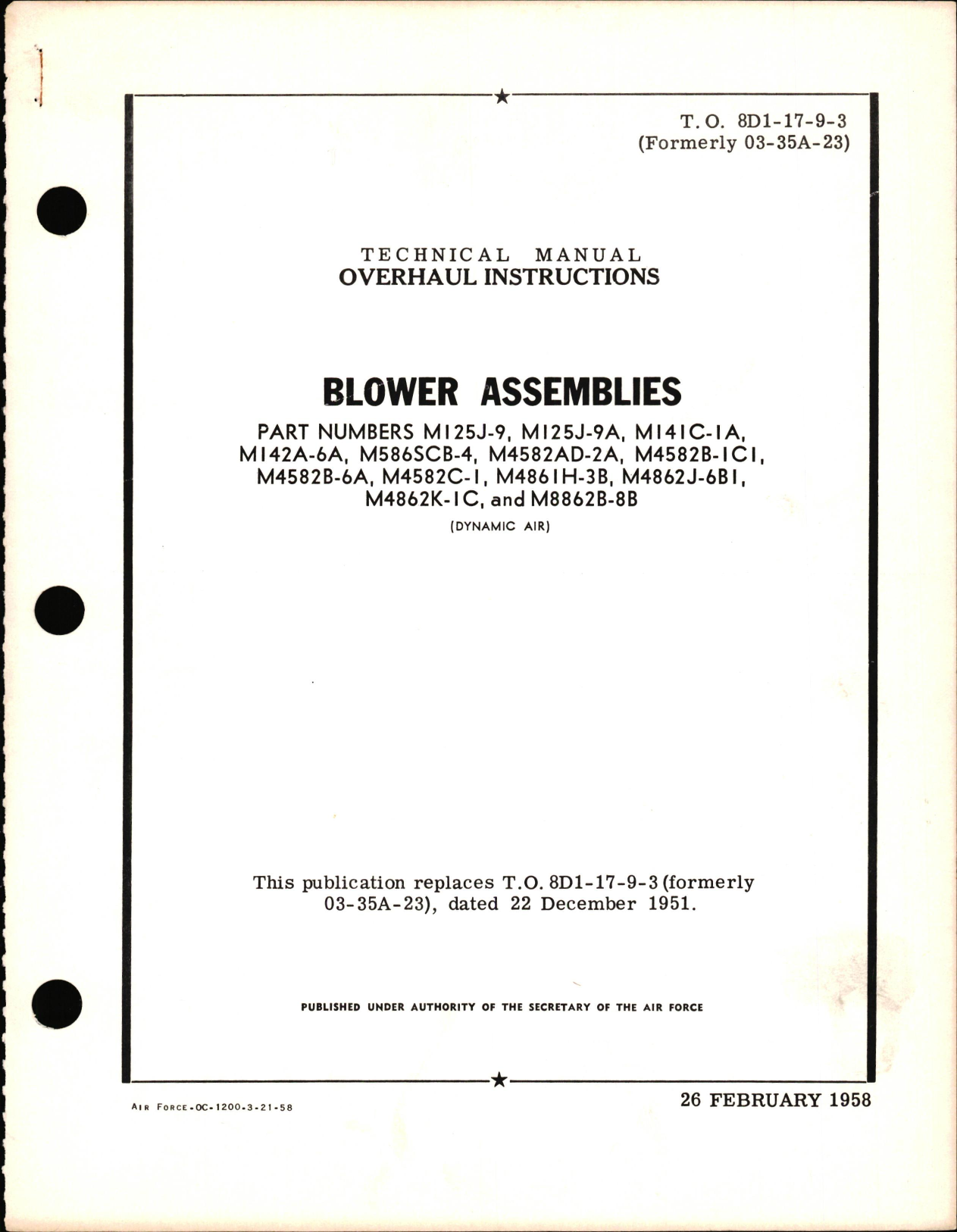 Sample page 1 from AirCorps Library document: Overhaul Instructions for Blower Assemblies