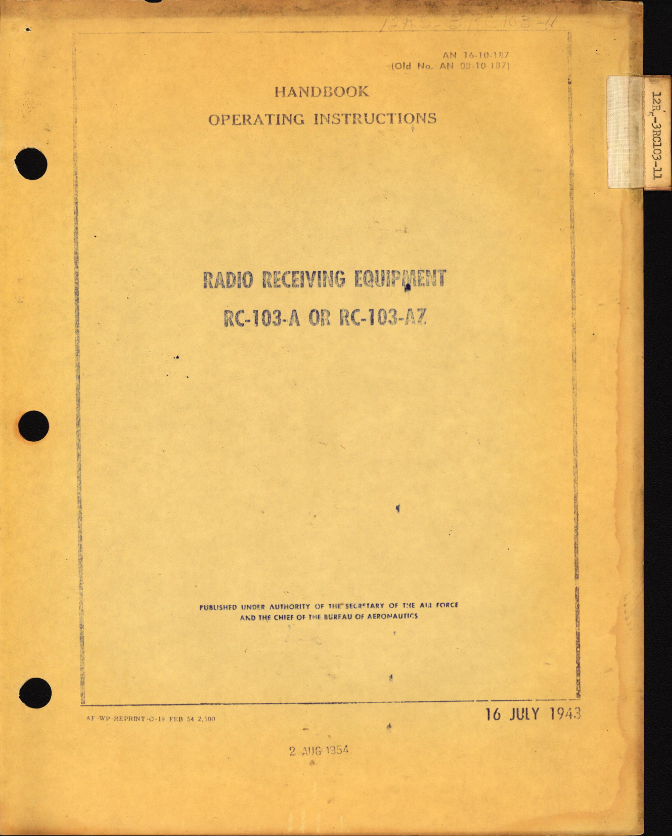 Sample page 1 from AirCorps Library document: Operating Instructions for Radio Receiving Equipment RC-103-A or RC-103-A7