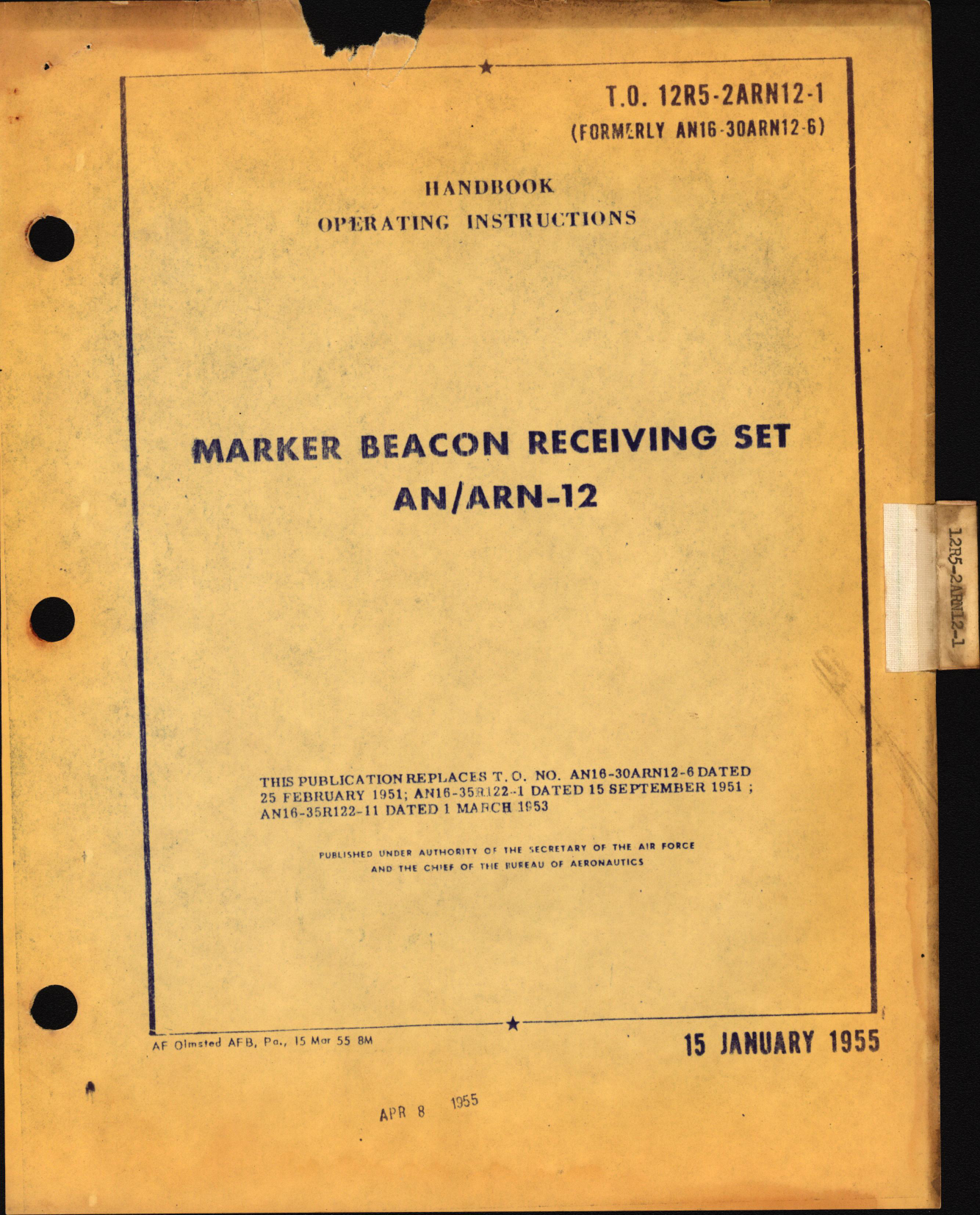 Sample page 1 from AirCorps Library document: Operating Instructions for Marker Beacon Receiving Set AN/ARN-12