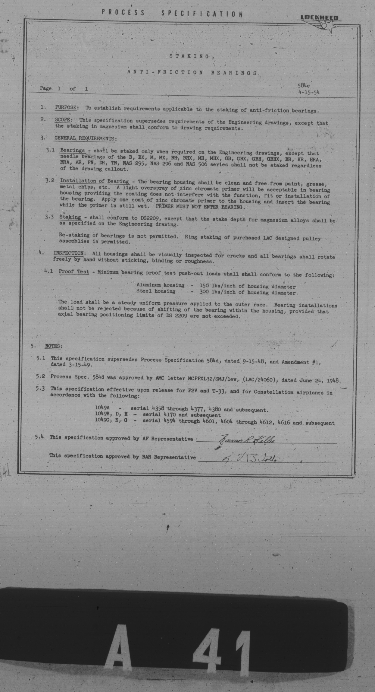 Sample page 1 from AirCorps Library document: Staking, Anti-Friction Bearings