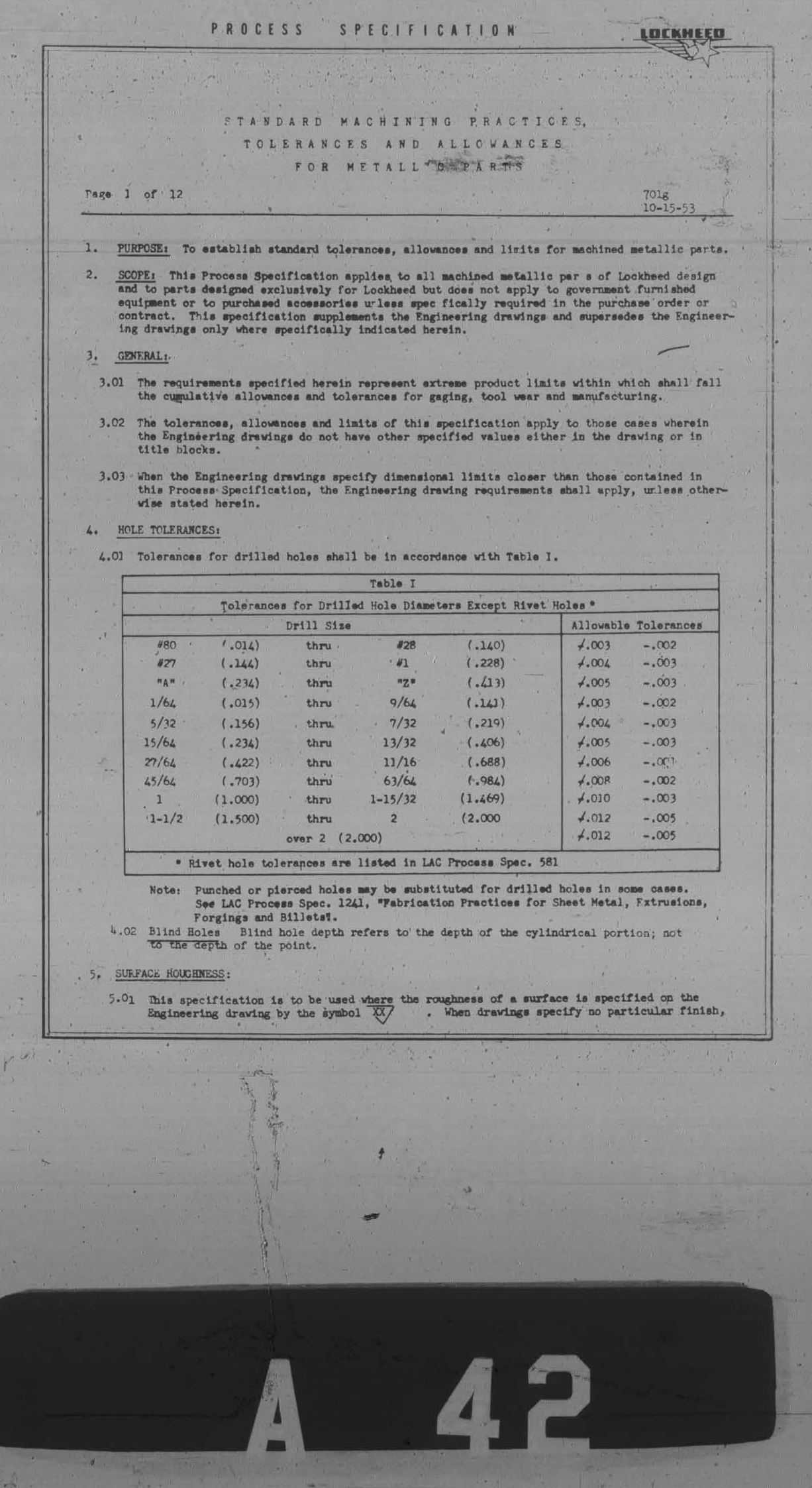 Sample page 1 from AirCorps Library document: Standard Machining Practices, Tolerances & Allowances for Metallic Parts