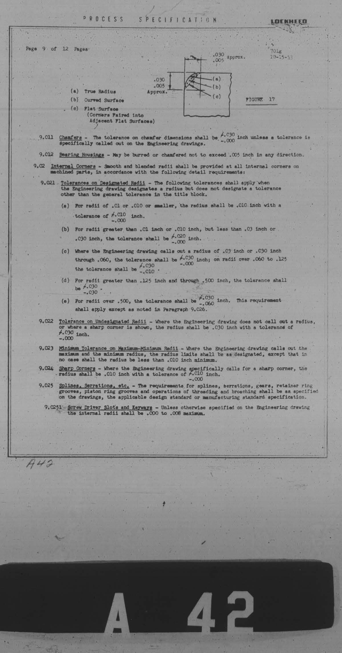 Sample page 9 from AirCorps Library document: Standard Machining Practices, Tolerances & Allowances for Metallic Parts