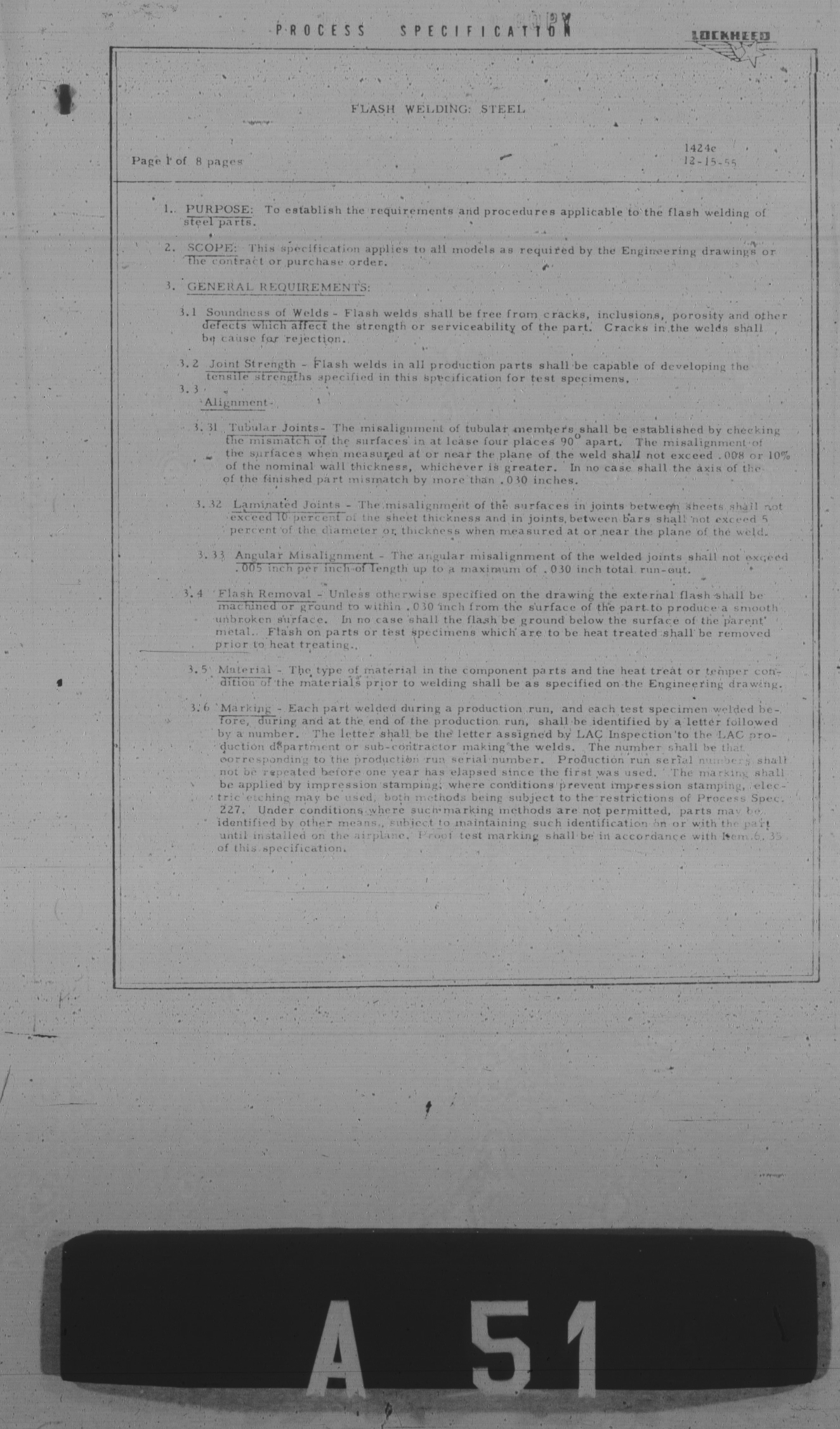Sample page 1 from AirCorps Library document: Flash Welding Steel