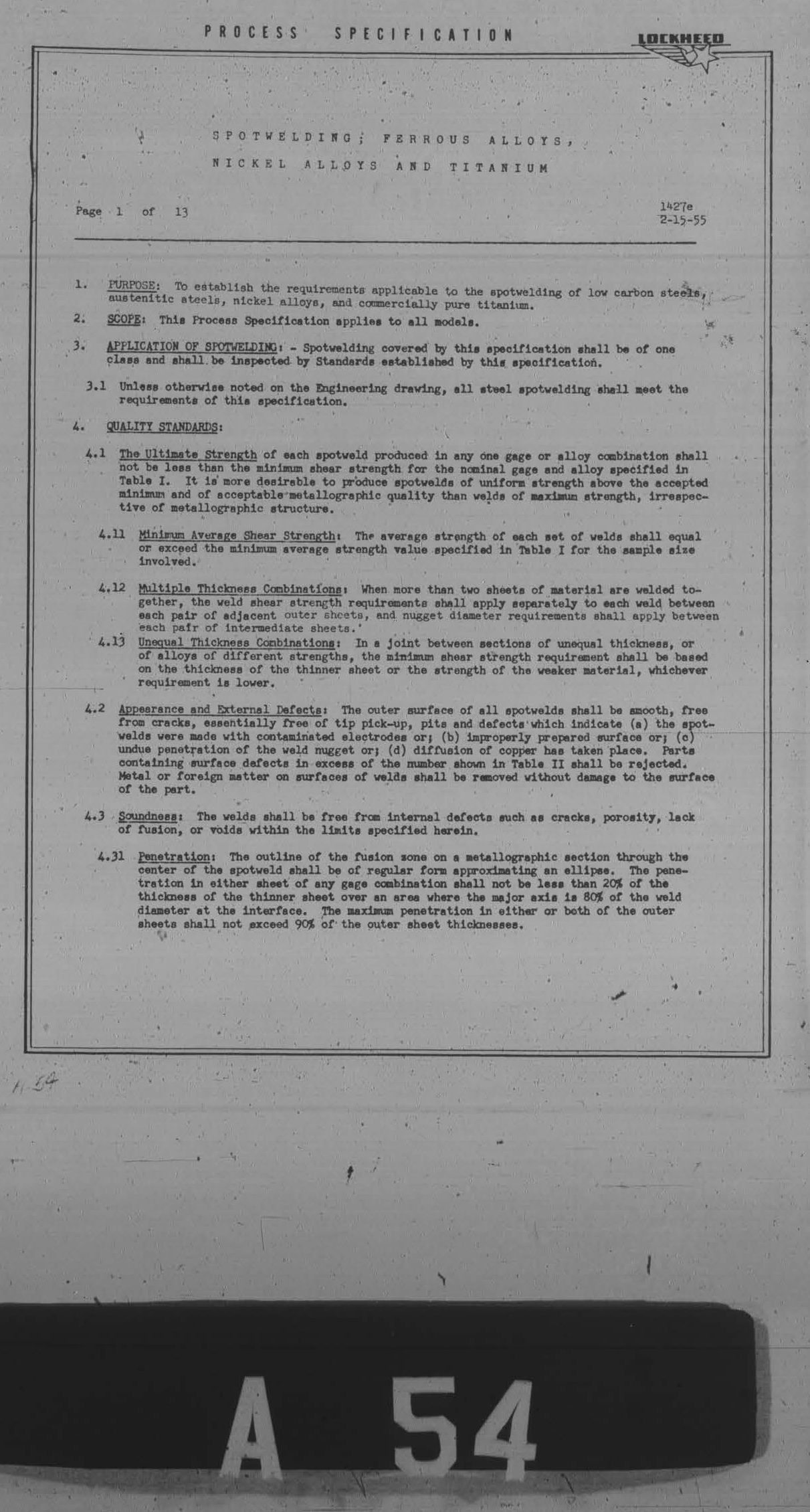 Sample page 1 from AirCorps Library document: Spotwelding; Ferrous Alloys, Nickel Alloys and Titanium