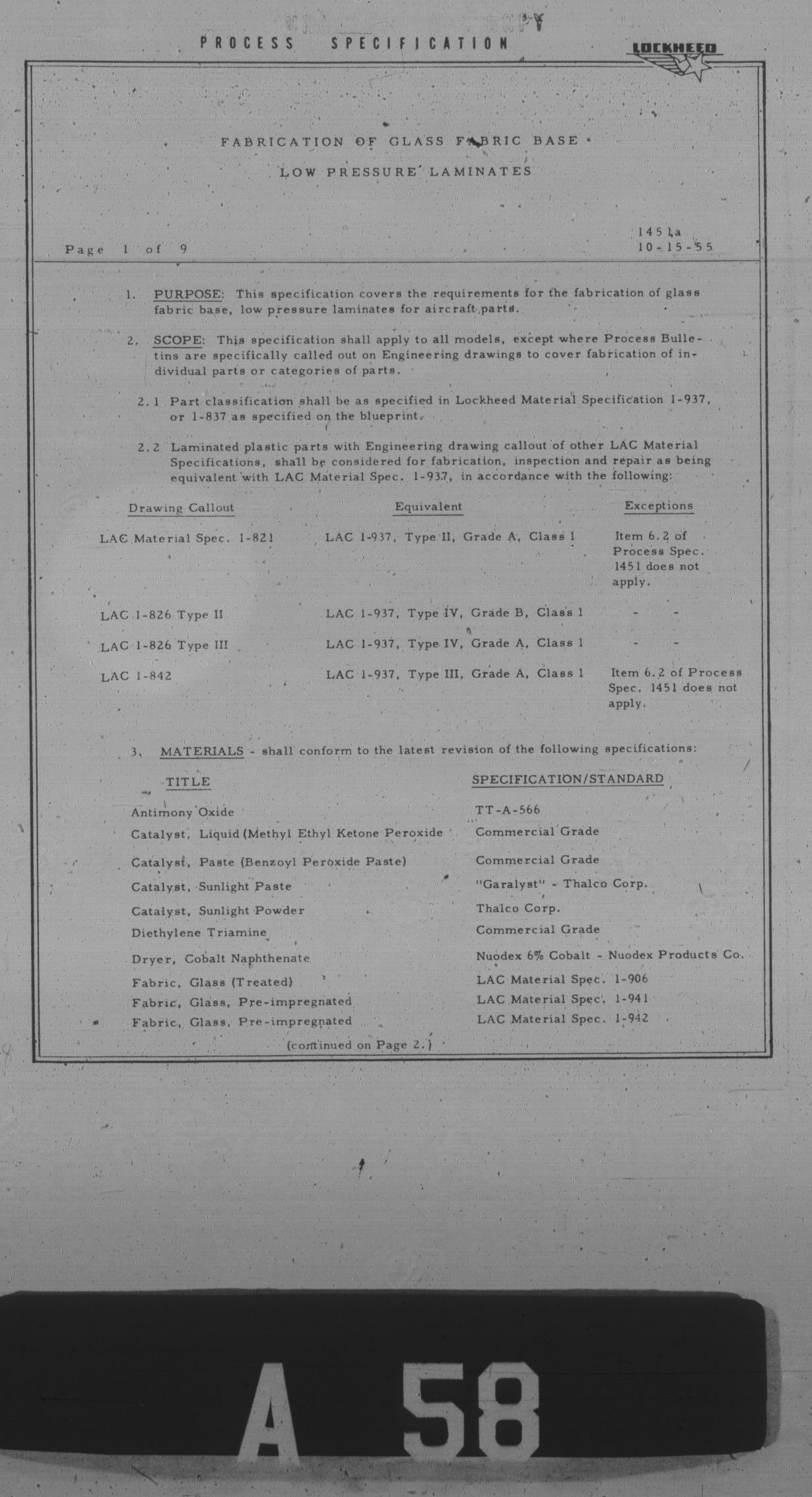 Sample page 1 from AirCorps Library document: Fabrication of Glass Fabric Base Low Pressure Laminates