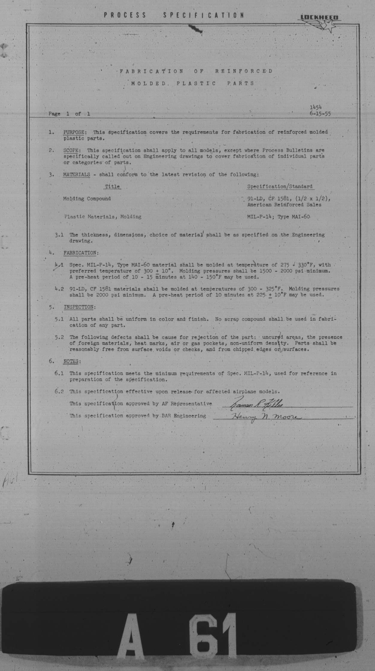 Sample page 1 from AirCorps Library document: Fabrication of Reinforced Molded Plastic Parts