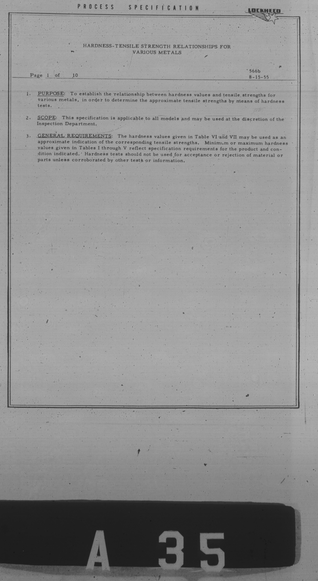 Sample page 1 from AirCorps Library document: Hardness-Tensile Strength Relationships for Various Metals