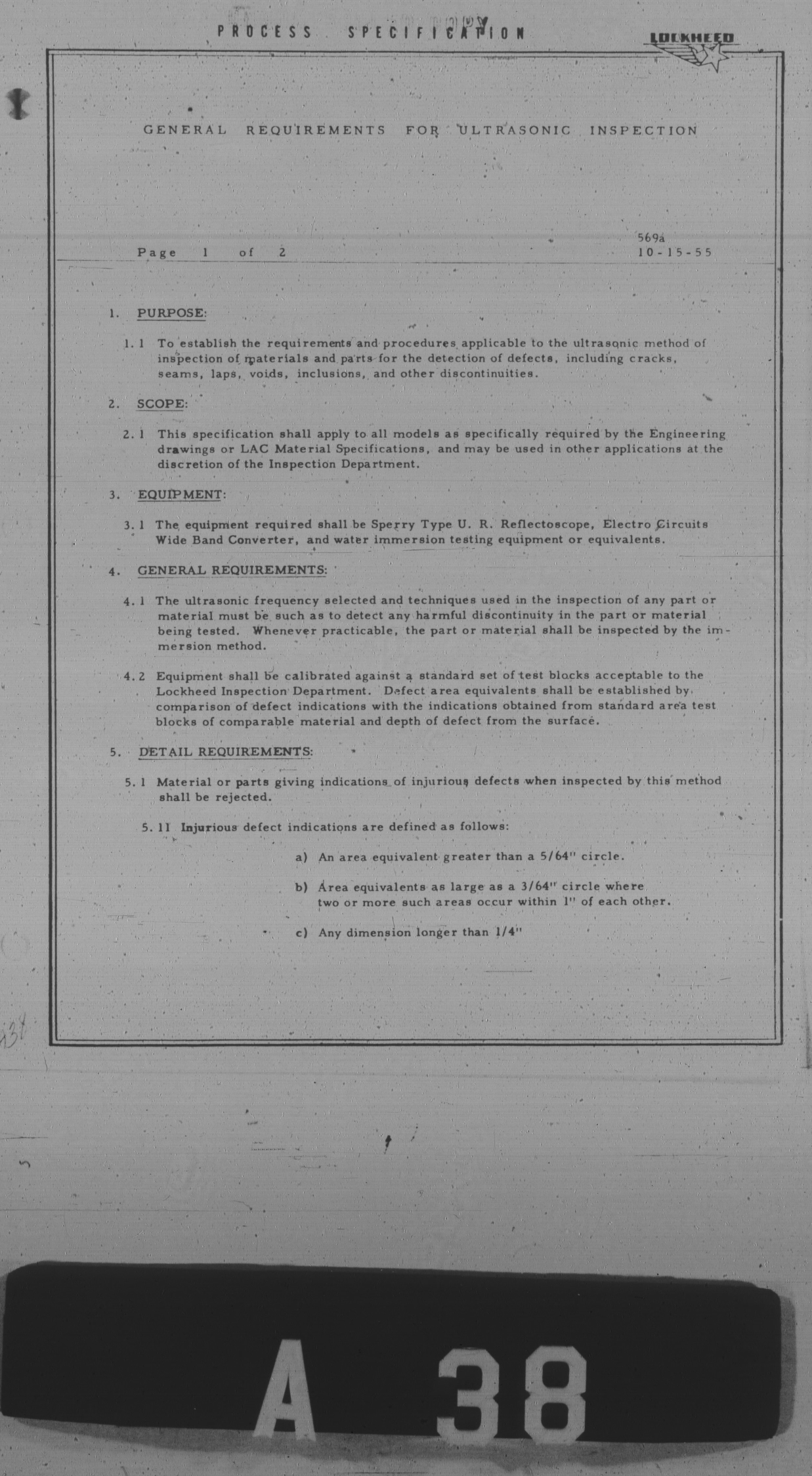 Sample page 1 from AirCorps Library document: General Requirements for Ultrasonic Inspection