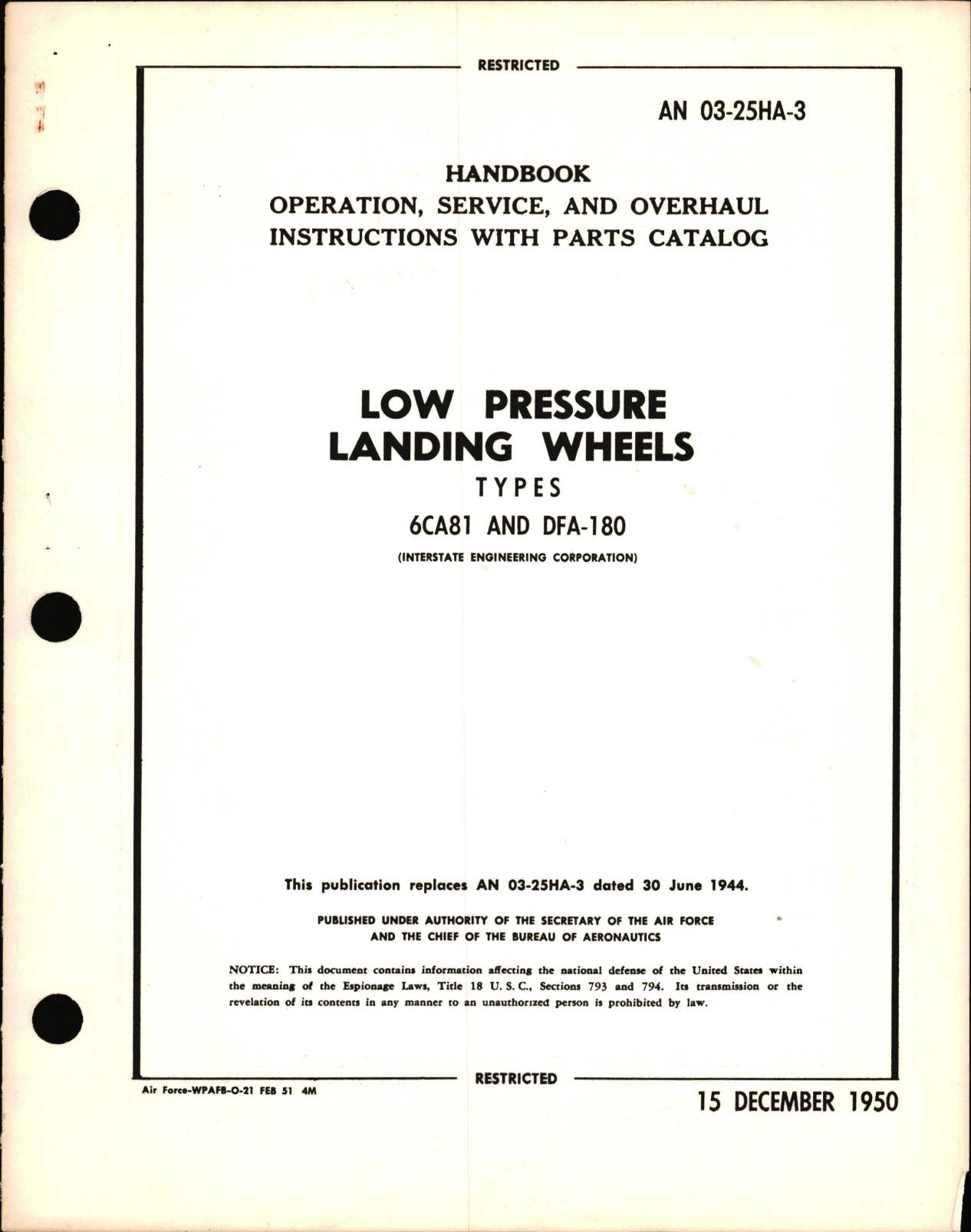 Sample page 1 from AirCorps Library document: Operation, Service, & Overhaul Instructions with Parts Catalog for Low Pressure Landing Wheels Types 6CA81 & DFA-180