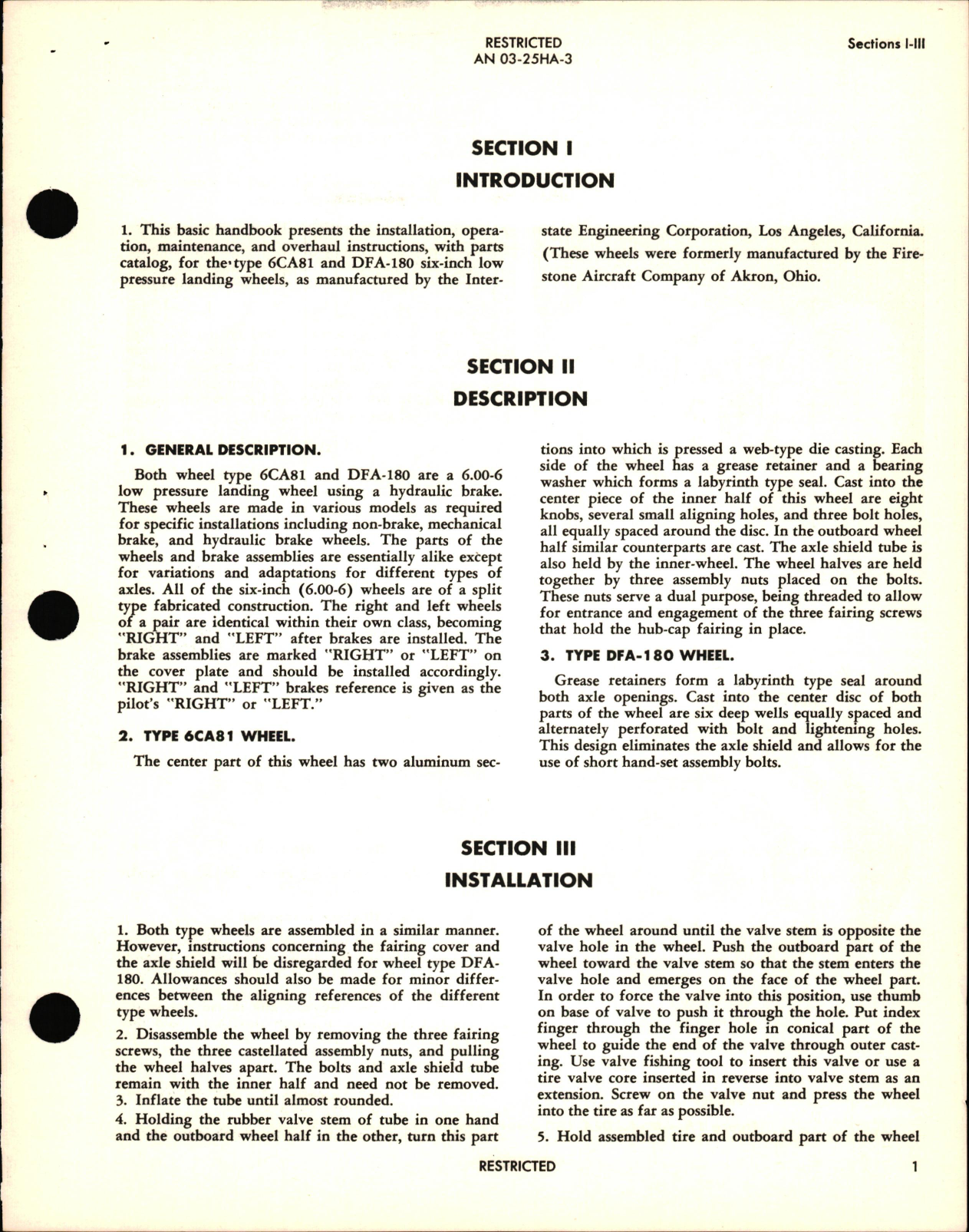 Sample page 5 from AirCorps Library document: Operation, Service, & Overhaul Instructions with Parts Catalog for Low Pressure Landing Wheels Types 6CA81 & DFA-180