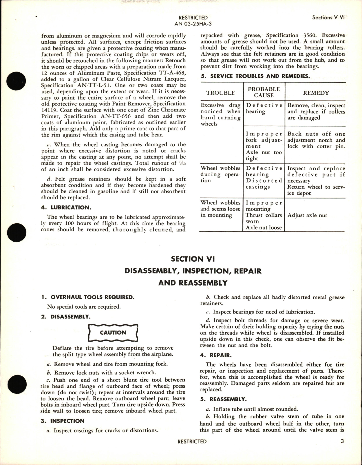 Sample page 7 from AirCorps Library document: Operation, Service, & Overhaul Instructions with Parts Catalog for Low Pressure Landing Wheels Types 6CA81 & DFA-180