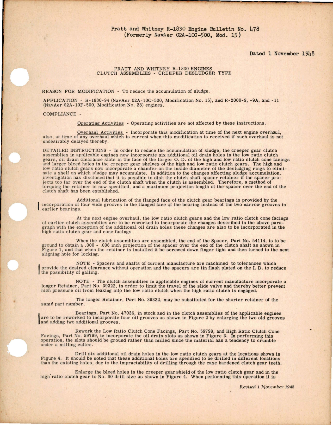 Sample page 1 from AirCorps Library document: Reduce the Accumulation of Sludge on R-1830-94, R-2000-9, R-2000-9A, and R-2000-11