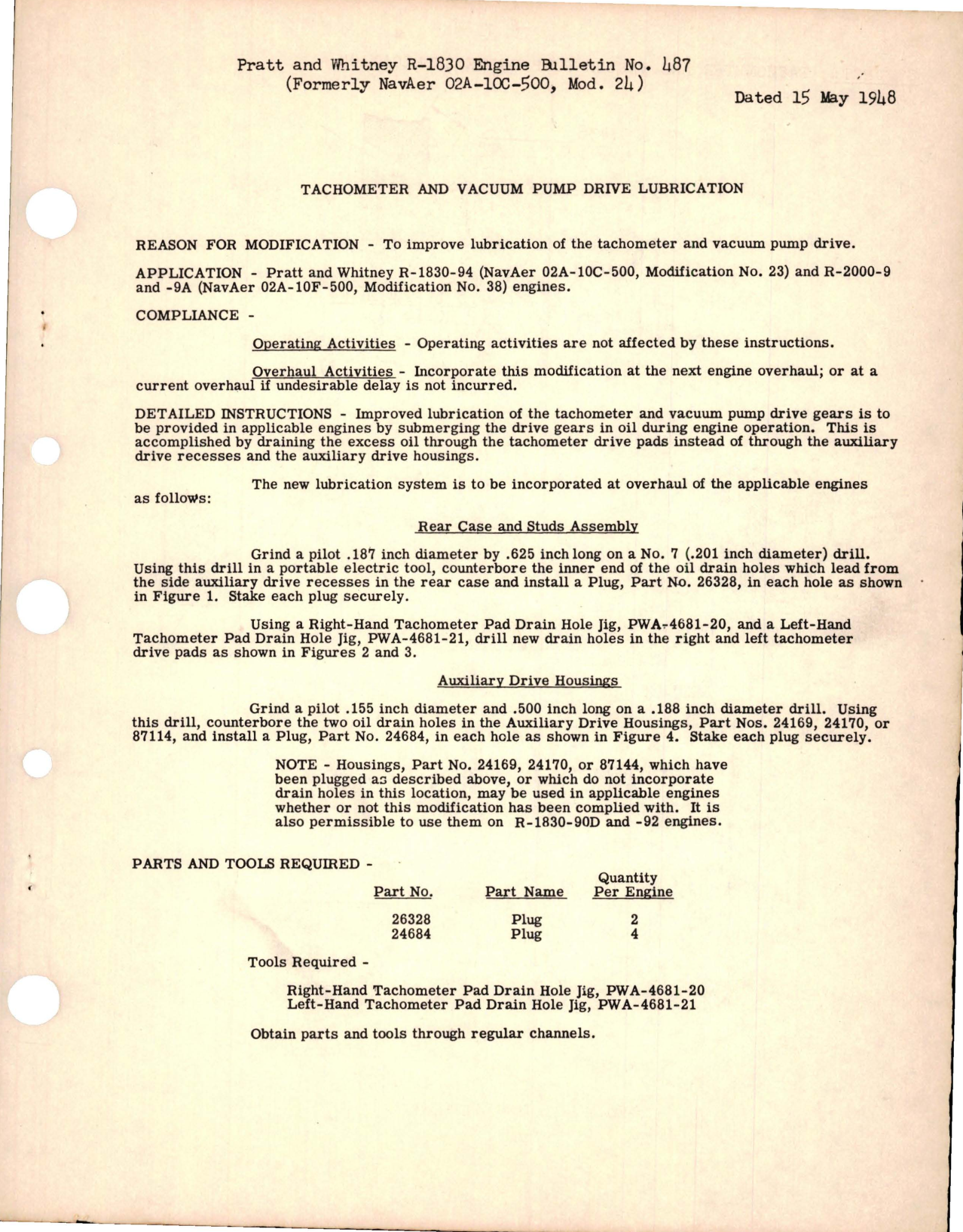 Sample page 1 from AirCorps Library document: Improve Lubrication of the Tachometer & Vacuum Pump Drive