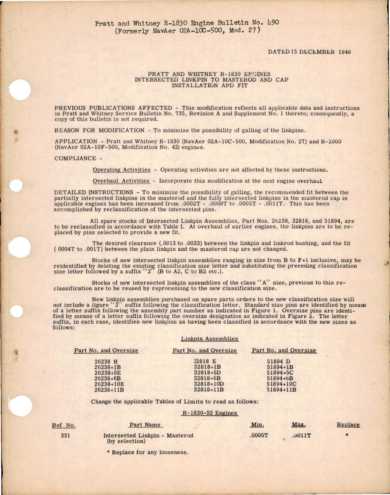 Sample page 1 from AirCorps Library document: Minimize the Possibility of Galling the Linkpins