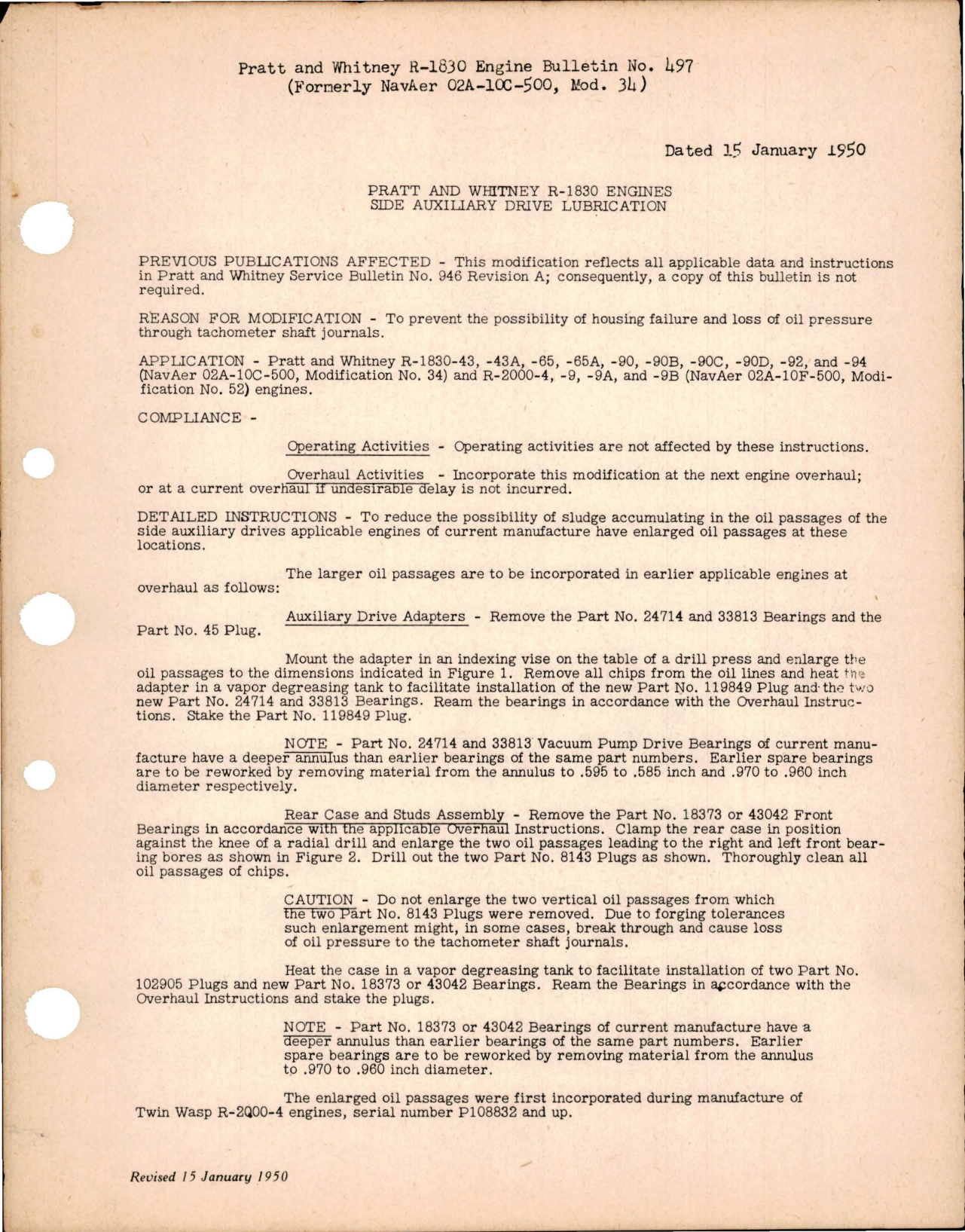 Sample page 1 from AirCorps Library document: Prevent Possibility of Housing Failure and Loss of Oil Pressure Through Tachometer Shaft Journals