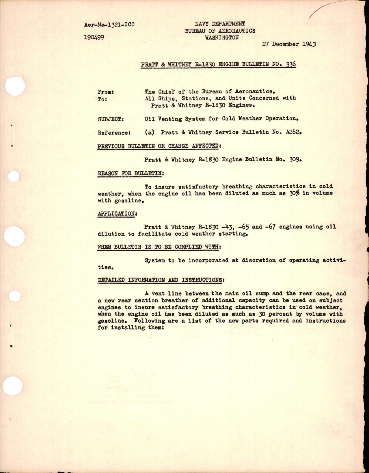 Sample page 1 from AirCorps Library document: Oil Venting System for Cold Weather Operation - R-1830