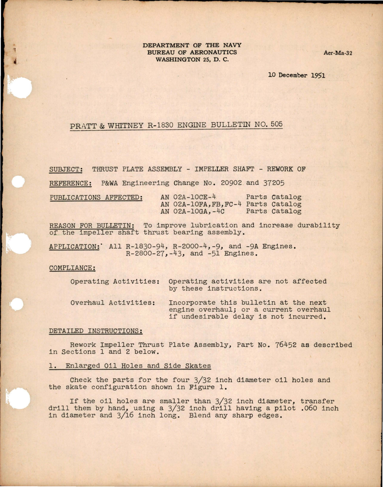 Sample page 1 from AirCorps Library document: Rework of Impeller Shaft Thrust Plate Assembly