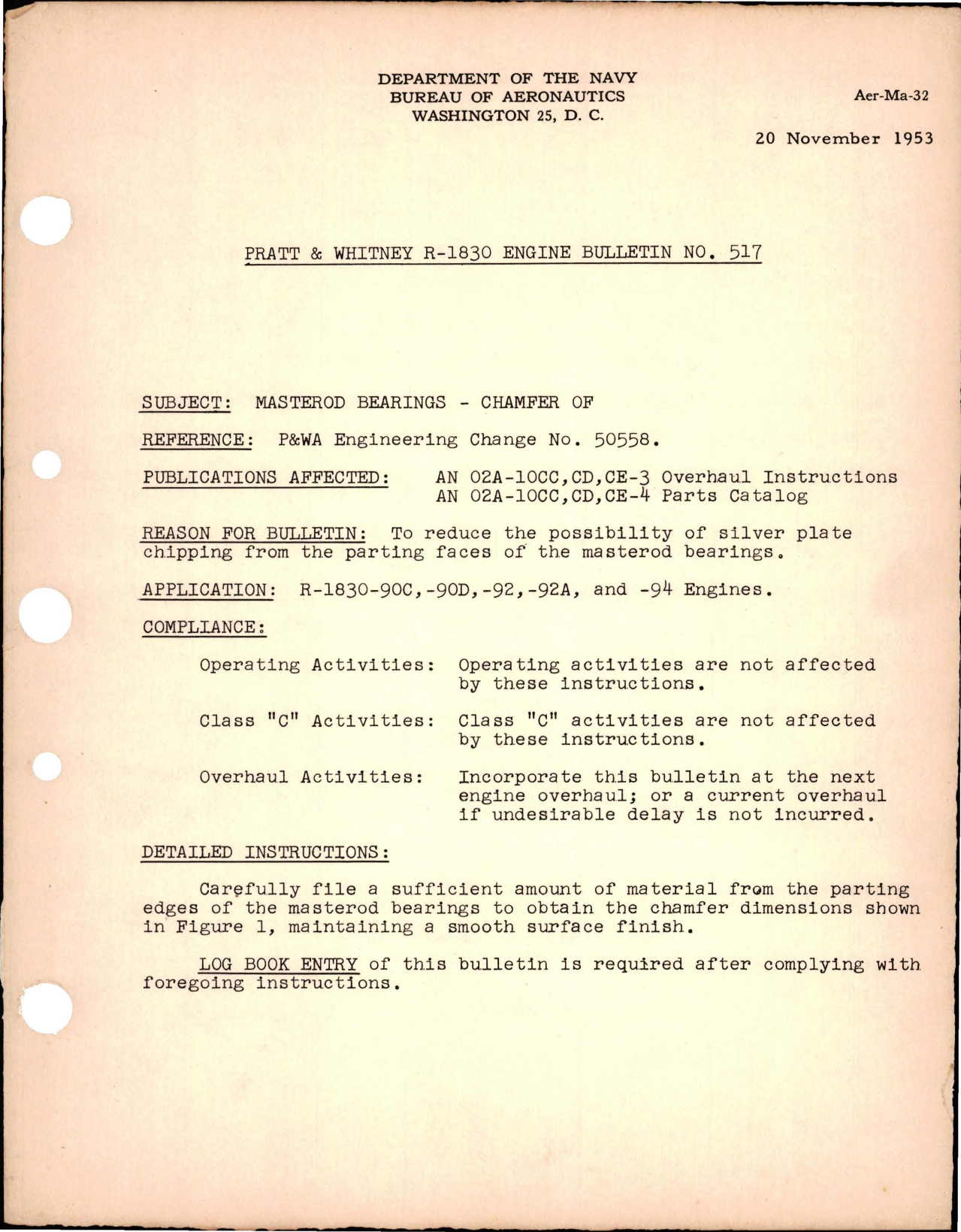 Sample page 1 from AirCorps Library document: Chamfer of Masterod Bearings