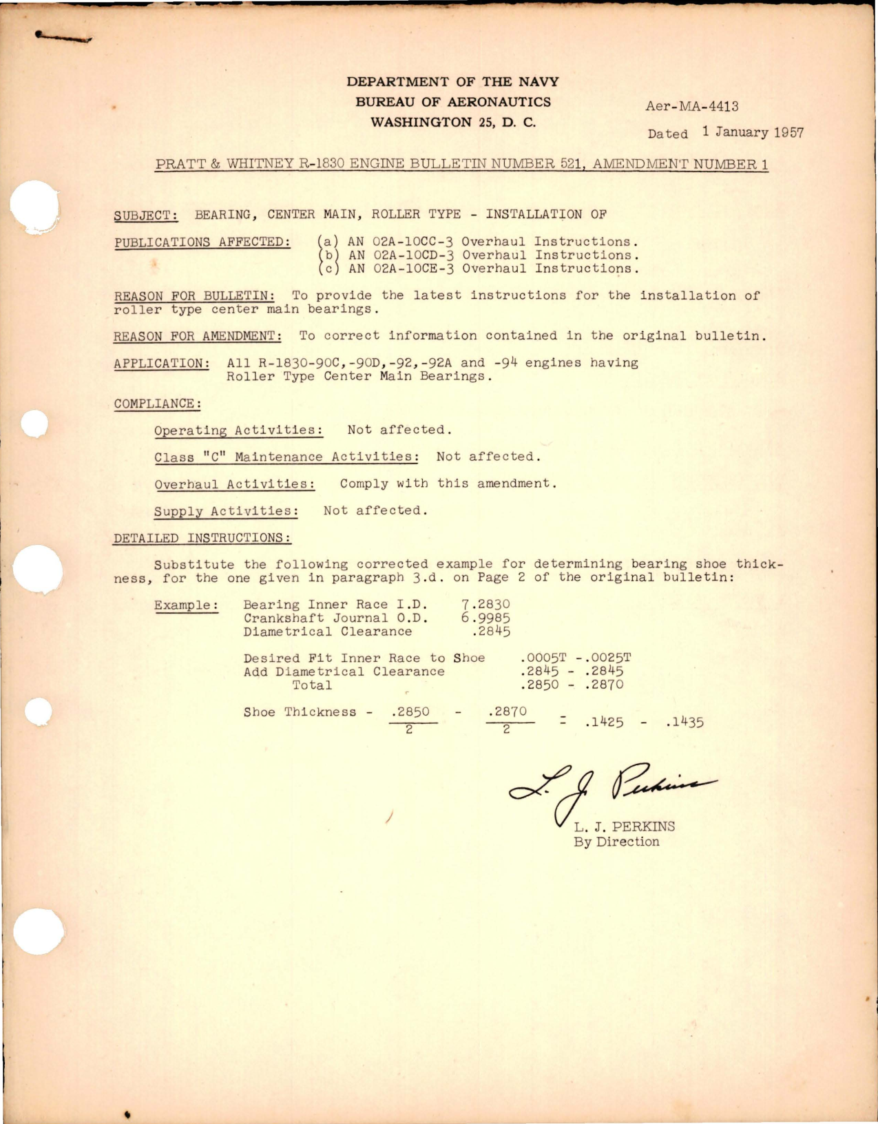 Sample page 1 from AirCorps Library document: Installation of Roller Type Center Main Bearing