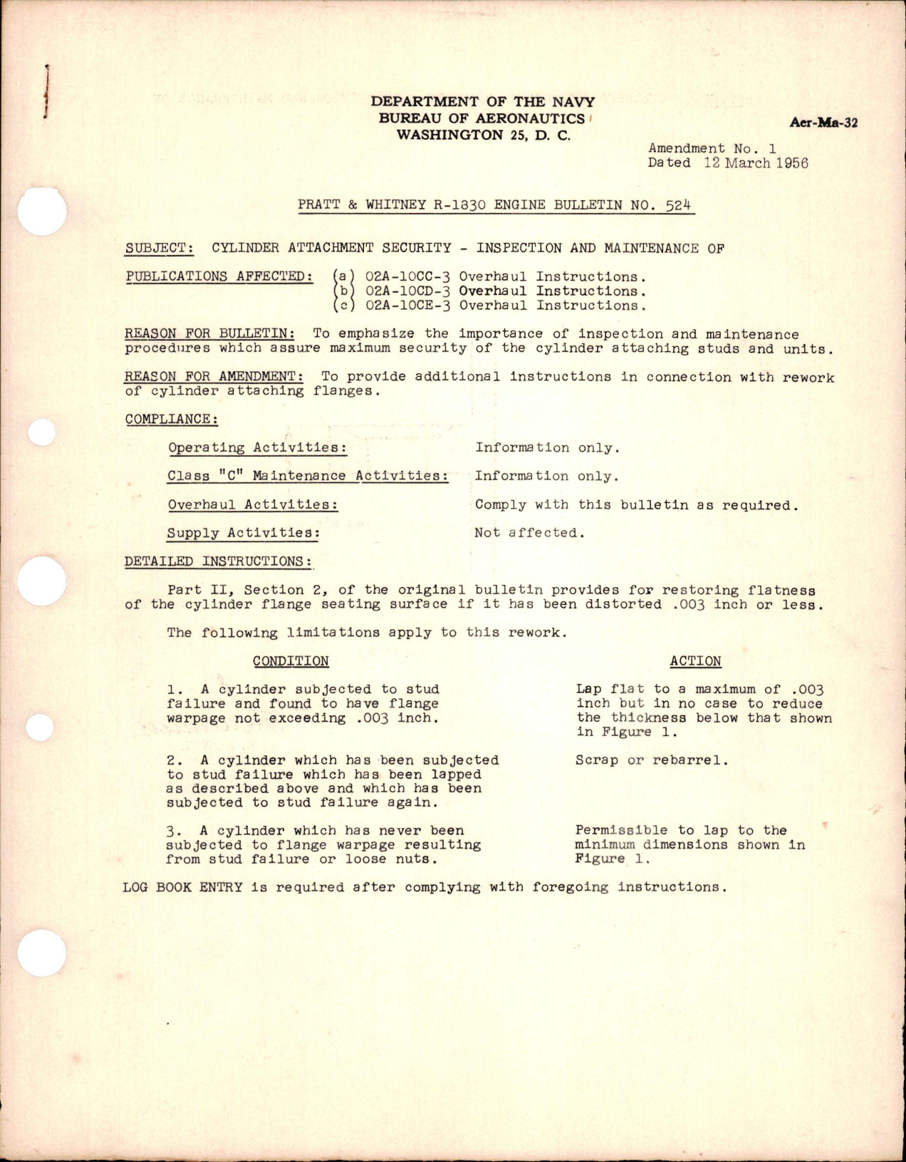 Sample page 1 from AirCorps Library document: Inspection and Maintenance of Cylinder Attachment Security