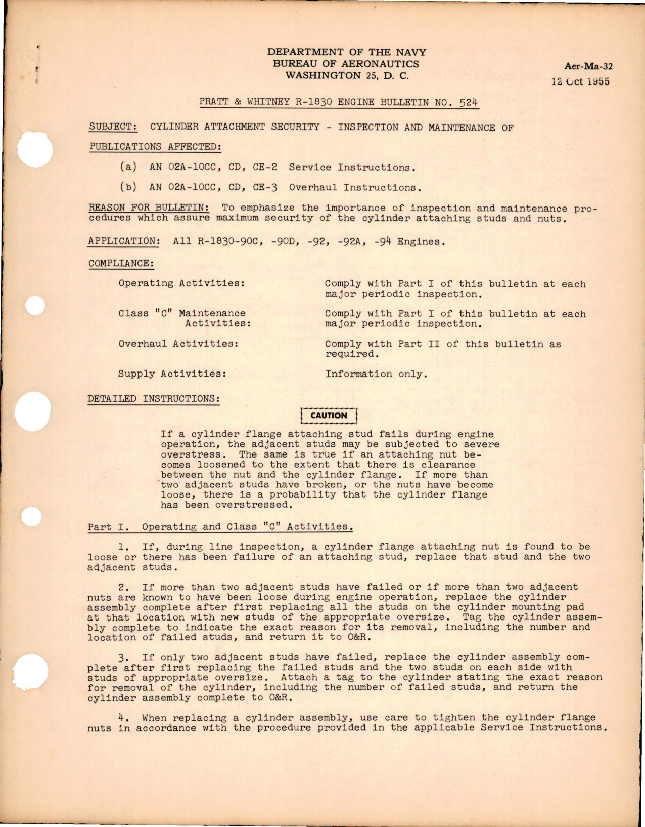 Sample page 1 from AirCorps Library document: Inspection and Maintenance of Cylinder Attachment Security