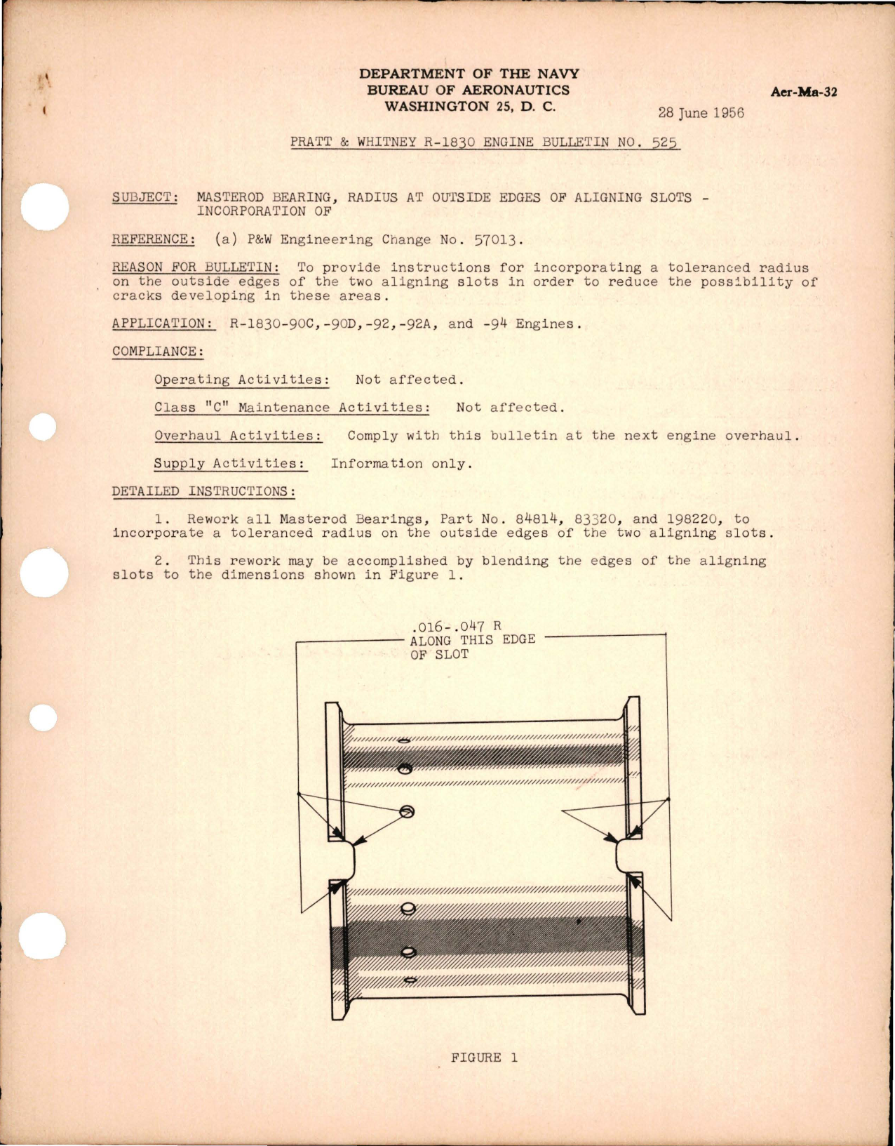 Sample page 1 from AirCorps Library document: Incorporation of Radius at Outside Edges of Aligning Slots Masterod Bearing