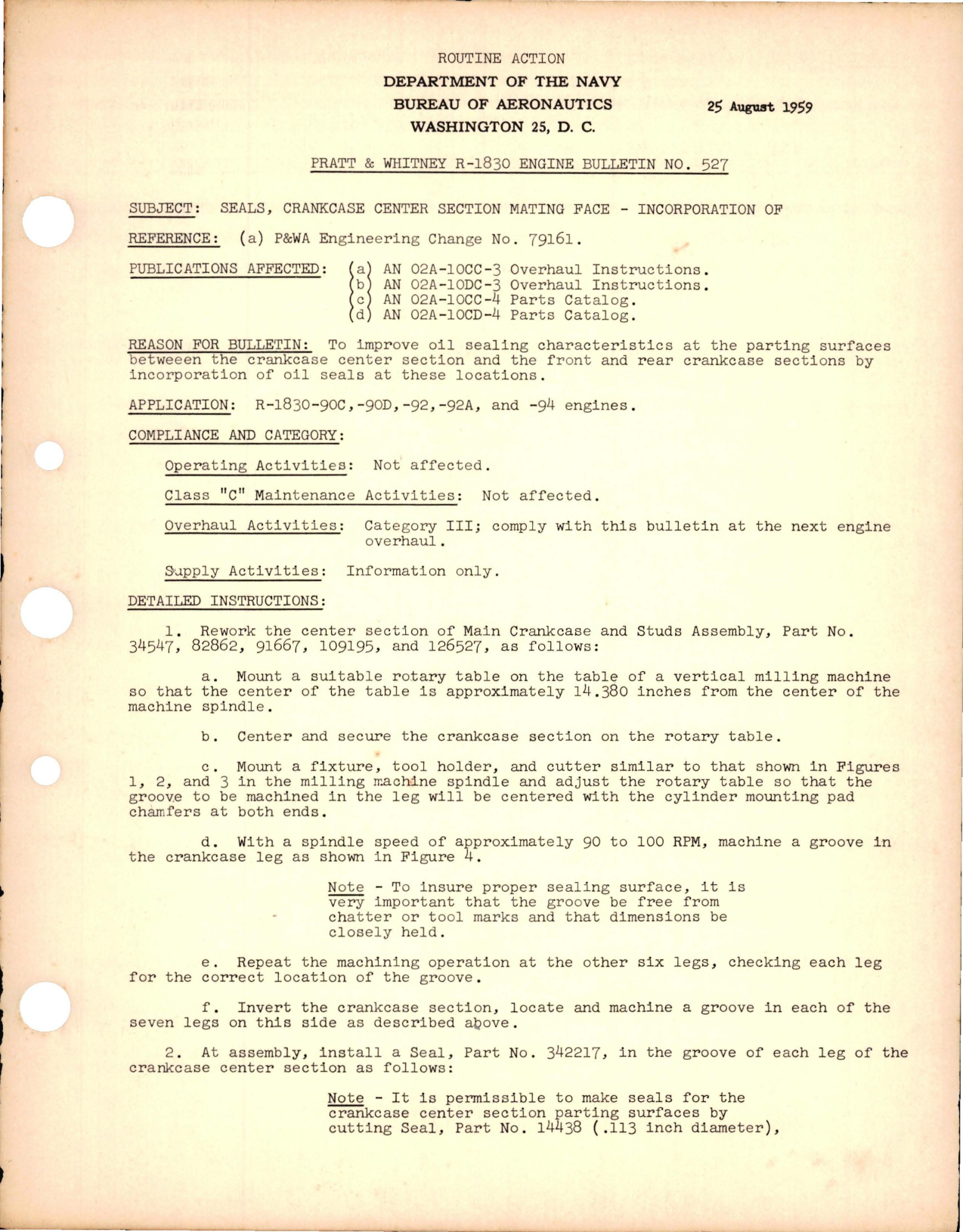 Sample page 1 from AirCorps Library document: Incorporation of Crankcase Center Section Mating Face Seals