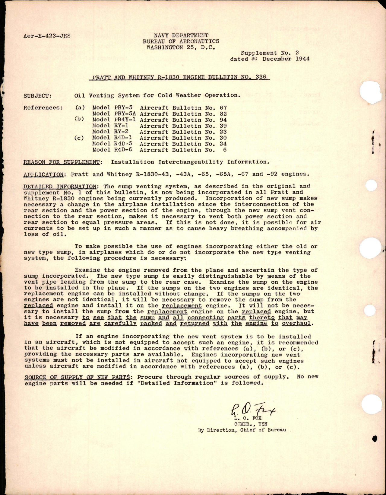 Sample page 1 from AirCorps Library document: Oil Venting System for Cold Weather Operation