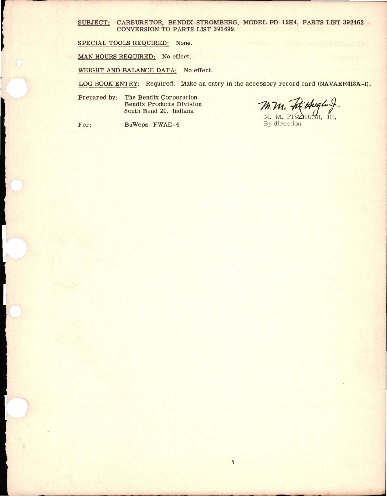 Sample page 5 from AirCorps Library document: Bendix Stromberg Carburetor - Model PD-12H4 - Part List 392462 - Conversion to Parts list 391699 