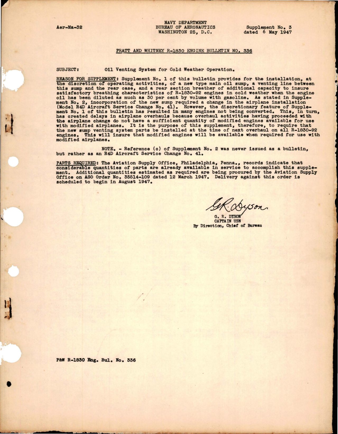 Sample page 1 from AirCorps Library document: Oil Venting System for Cold Weather Operation 