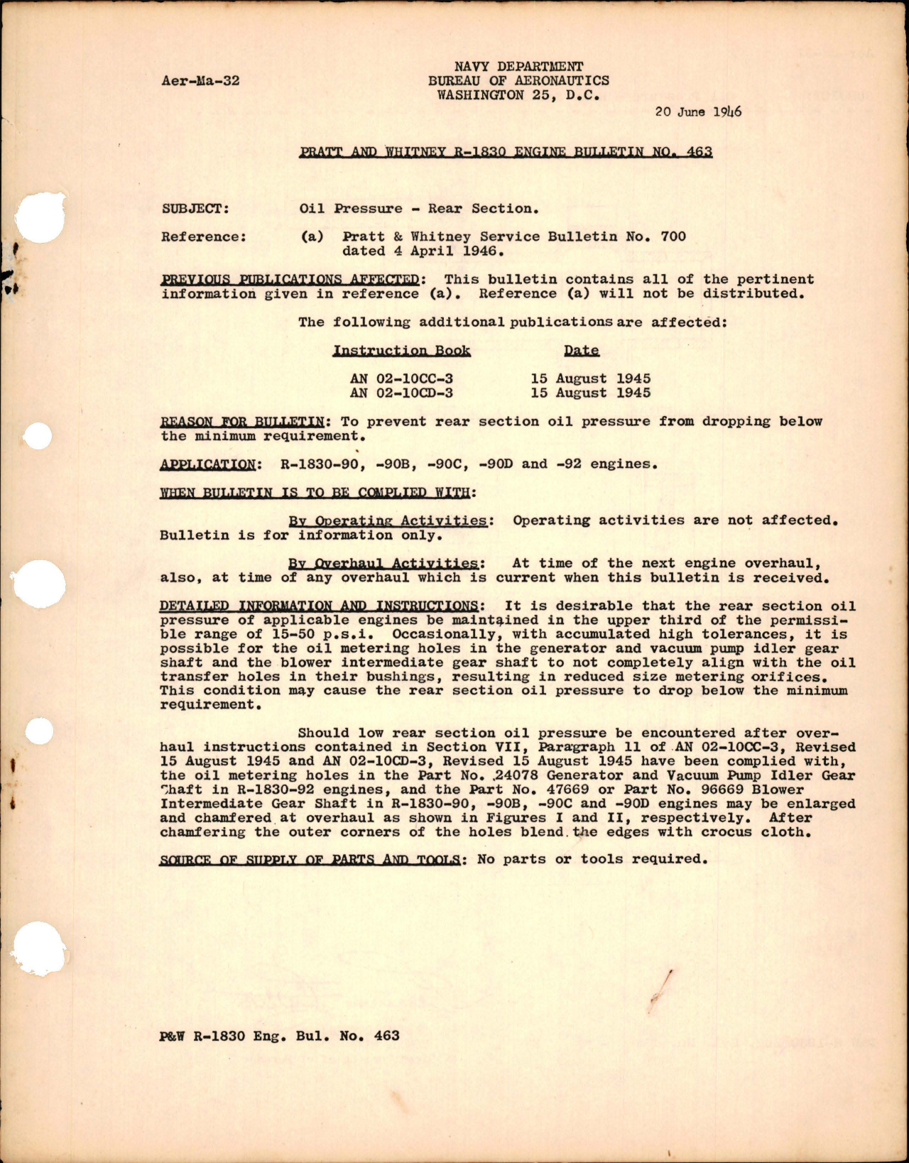 Sample page 1 from AirCorps Library document: Oil Pressure - Rear Section