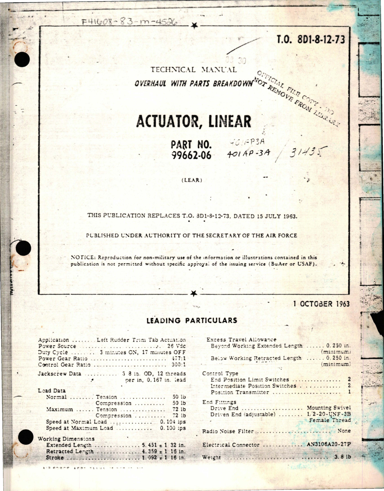 Sample page 1 from AirCorps Library document: Overhaul with Parts Breakdown for Linear Actuator - Part 99662-06 