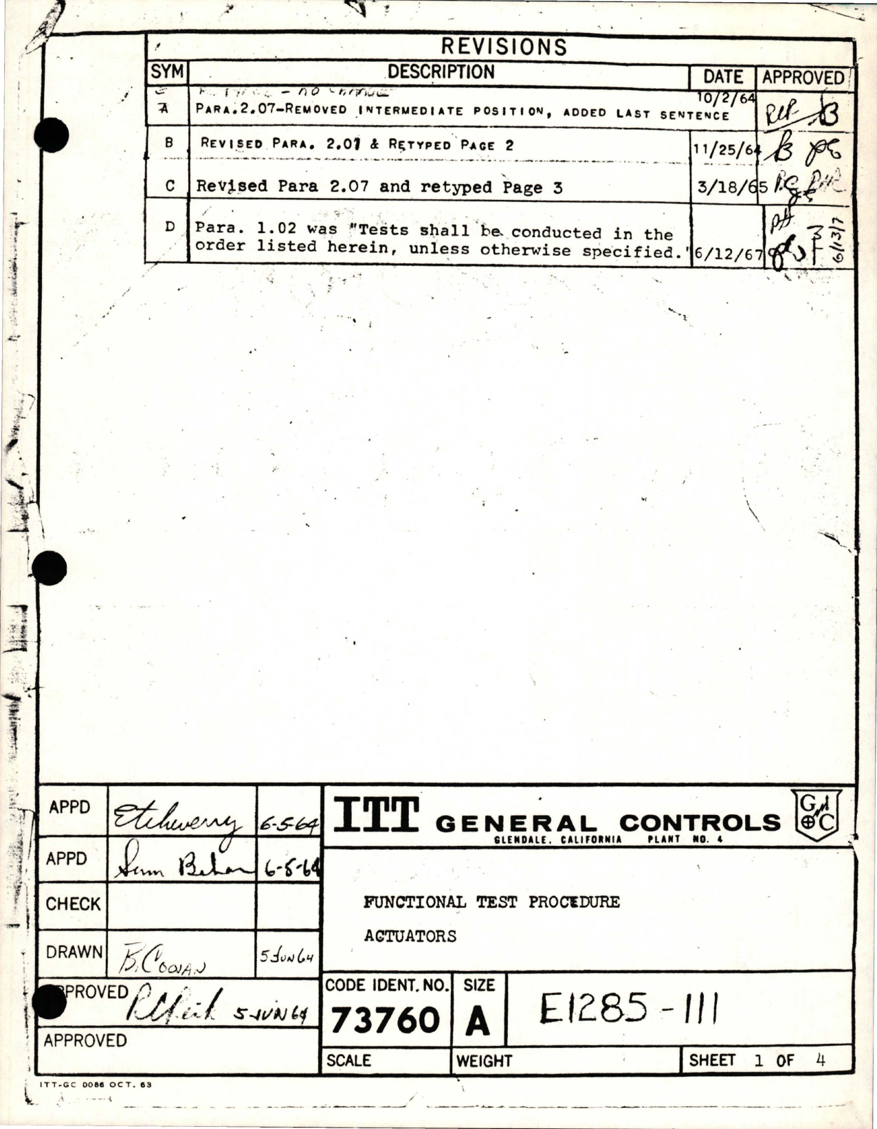 Sample page 1 from AirCorps Library document: Functional Test Procedure for Actuators