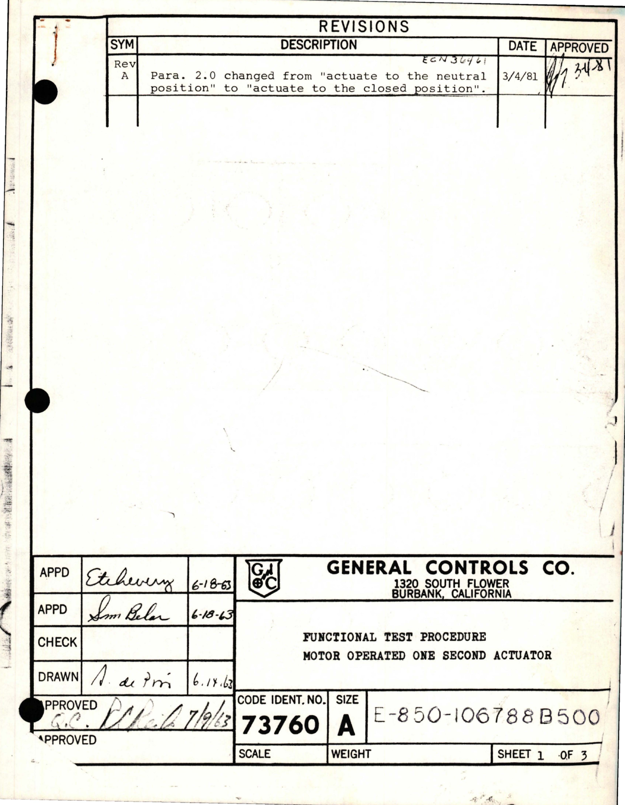 Sample page 1 from AirCorps Library document: Functional Test Procedure for Motor Operated One Second Actuator