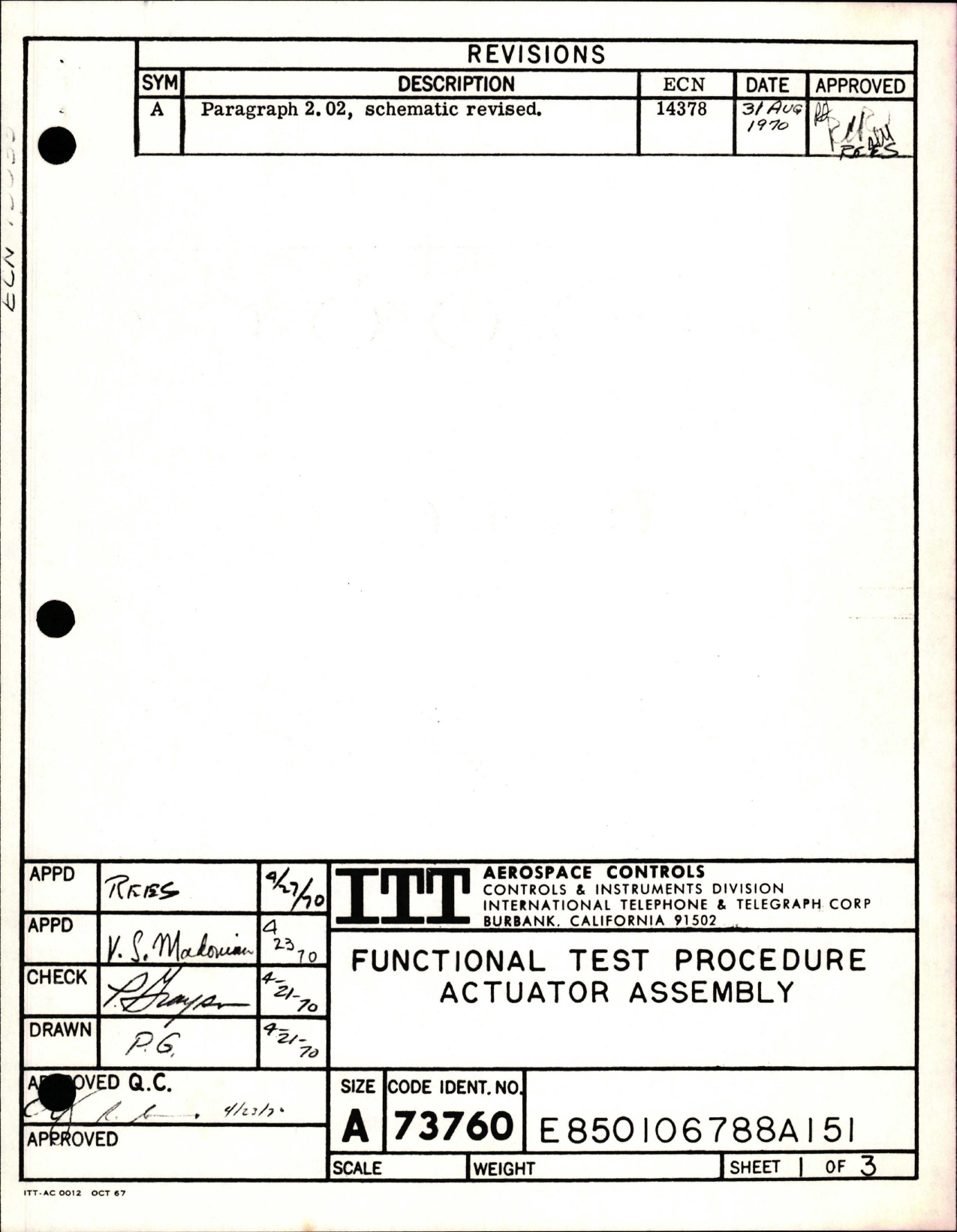 Sample page 1 from AirCorps Library document: Functional Test Procedure for Actuator Assembly