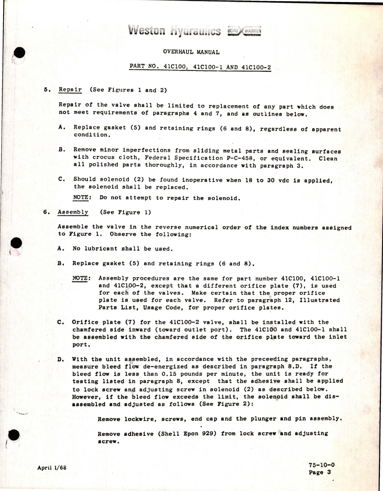 Sample page 5 from AirCorps Library document: Handbook with Parts List for Solenoid Operated Air Shut Off Valve - Parts 41C100, 41C100-1, 41C100-2