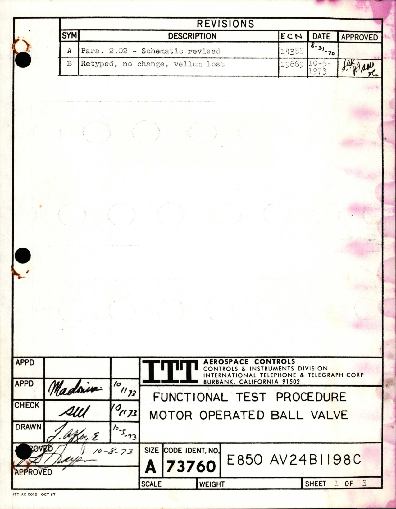 Sample page 1 from AirCorps Library document: Functional Test Procedure for Motor Operated Ball Valve