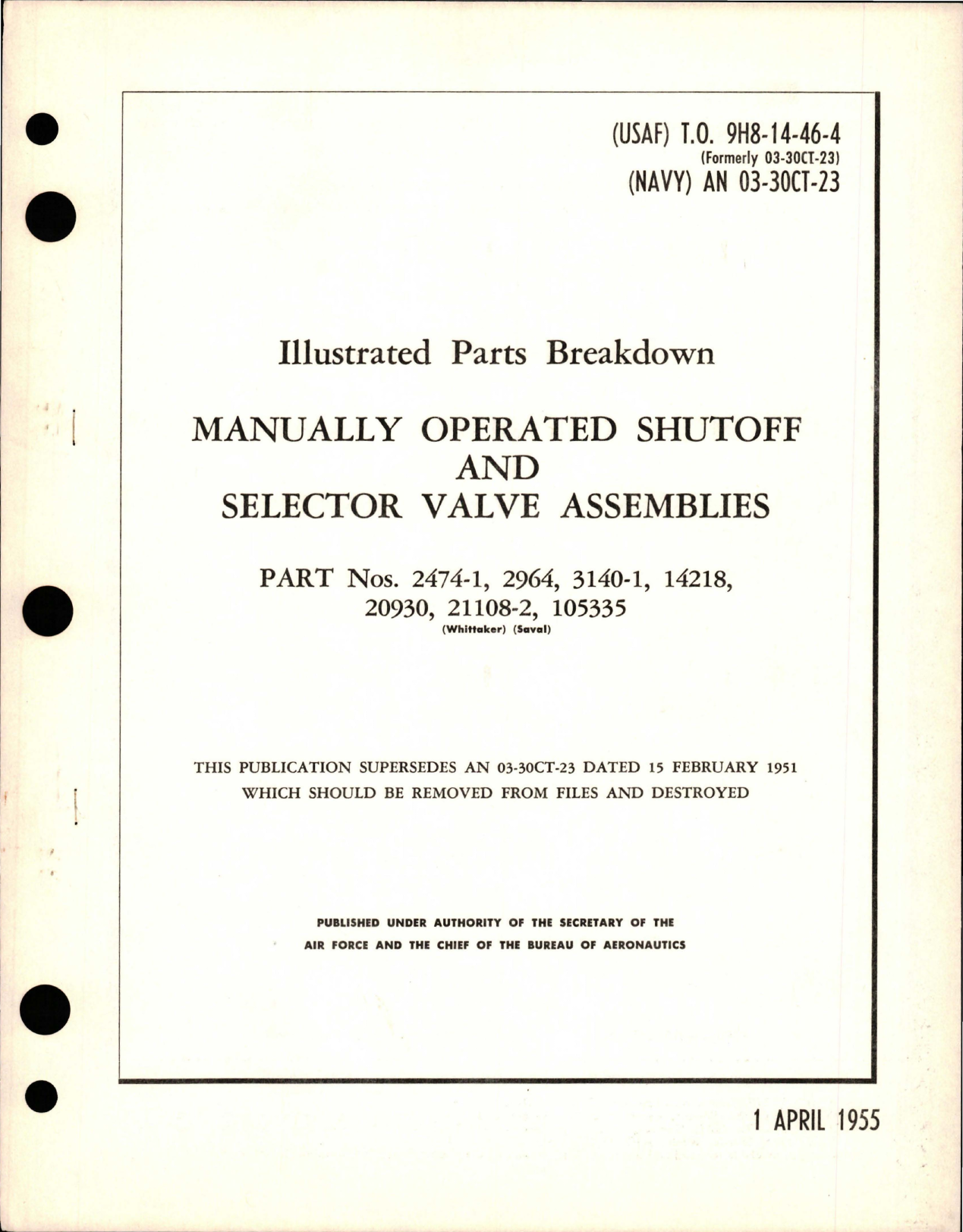 Sample page 1 from AirCorps Library document: Illustrated Parts Breakdown for Manually Operated Shutoff and Selector Valve Assemblies