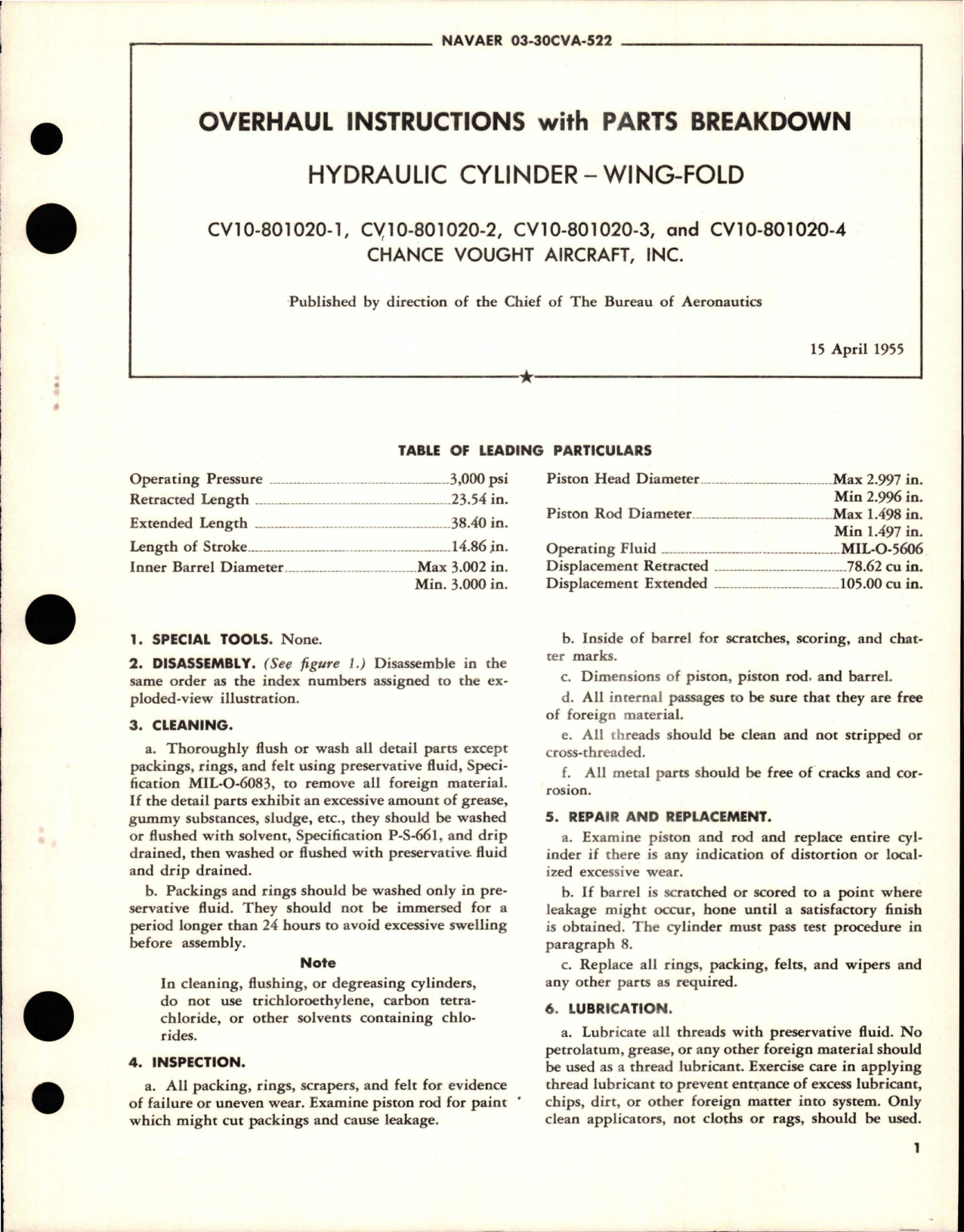 Sample page 1 from AirCorps Library document: Overhaul Instructions with Parts Breakdown for Wing Fold Hydraulic Cylinder