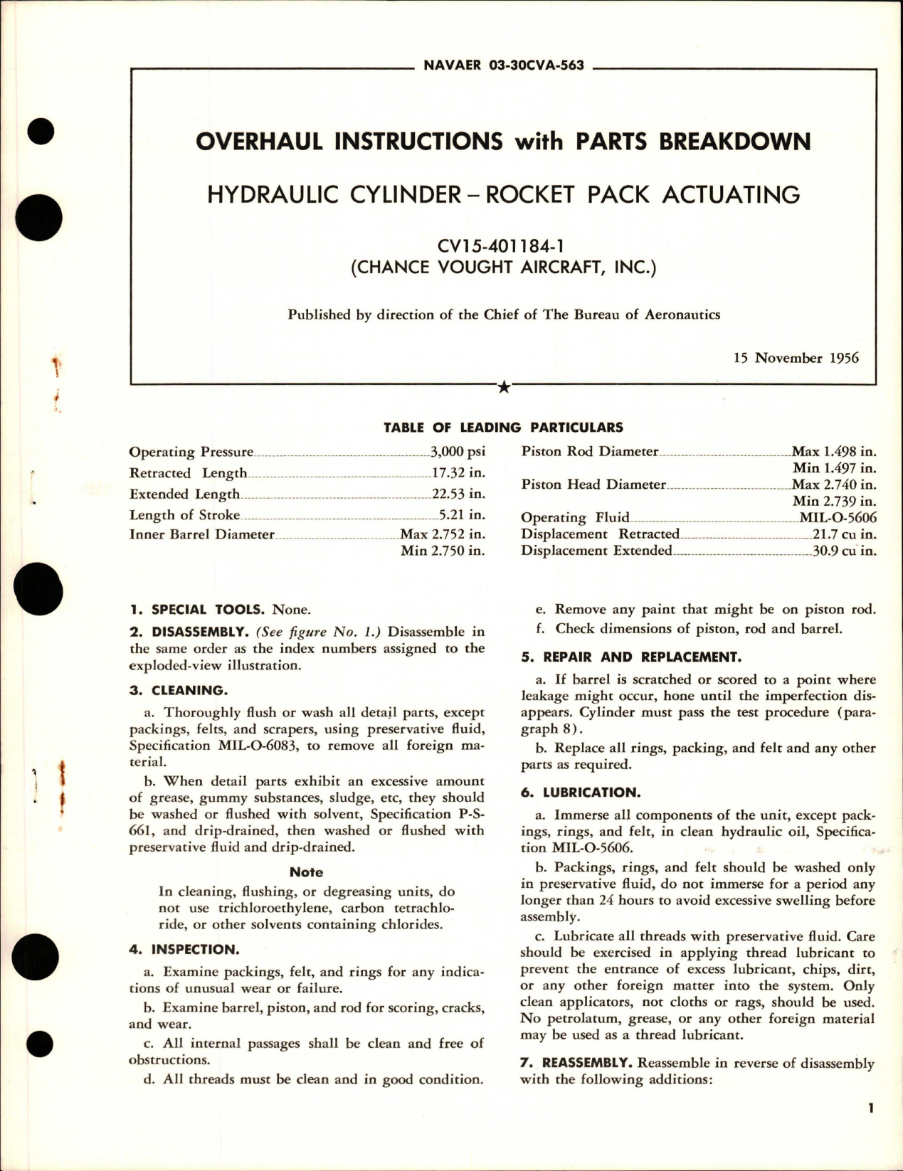 Sample page 1 from AirCorps Library document: Overhaul Instructions with Parts Breakdown for Rocket Pack Actuating Hydraulic Cylinder - CV15-401184-1