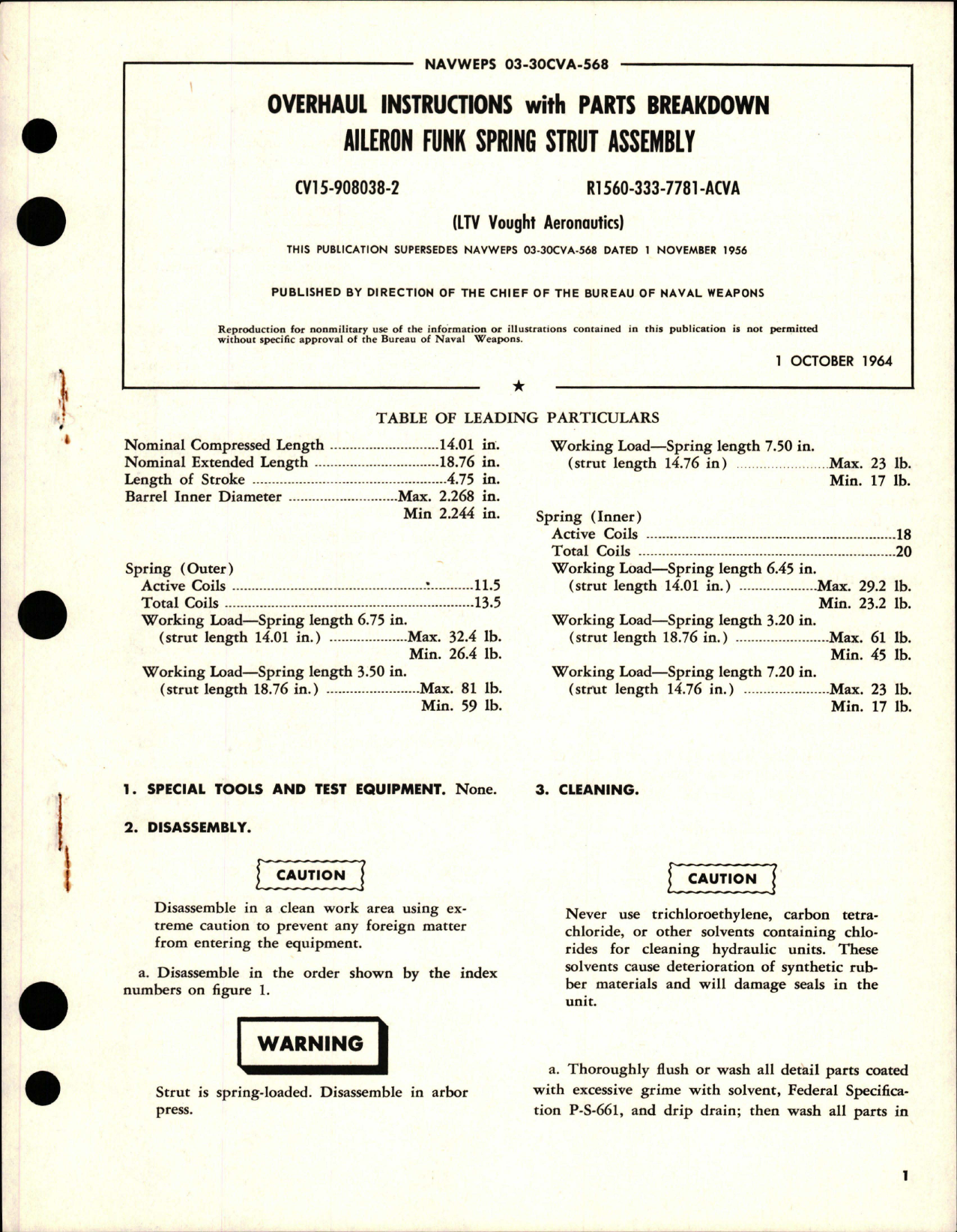 Sample page 1 from AirCorps Library document: Overhaul Instructions with Parts Breakdown for Aileron Funk Spring Strut Assembly - CV15-908038-2