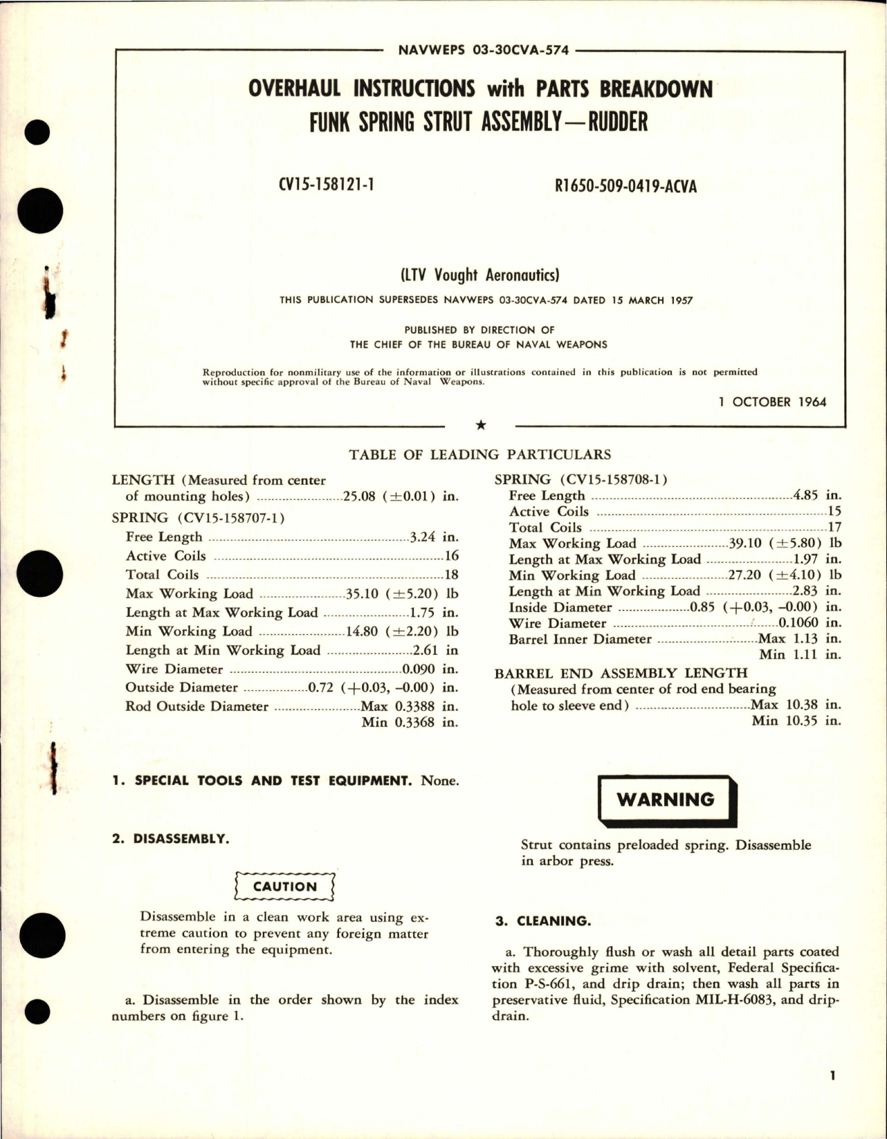 Sample page 1 from AirCorps Library document: Overhaul Instructions with Parts Breakdown for Rudder Funk Spring Strut Assembly - CV15-158121-1