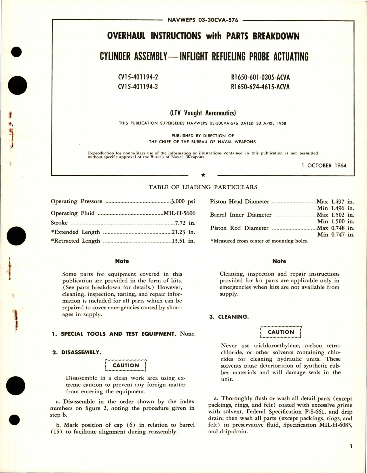 Sample page 1 from AirCorps Library document: Overhaul Instructions with Parts Breakdown for Inflight Refueling Probe Actuating Cylinder Assembly - CV15-401194-2, CV15-401194-3